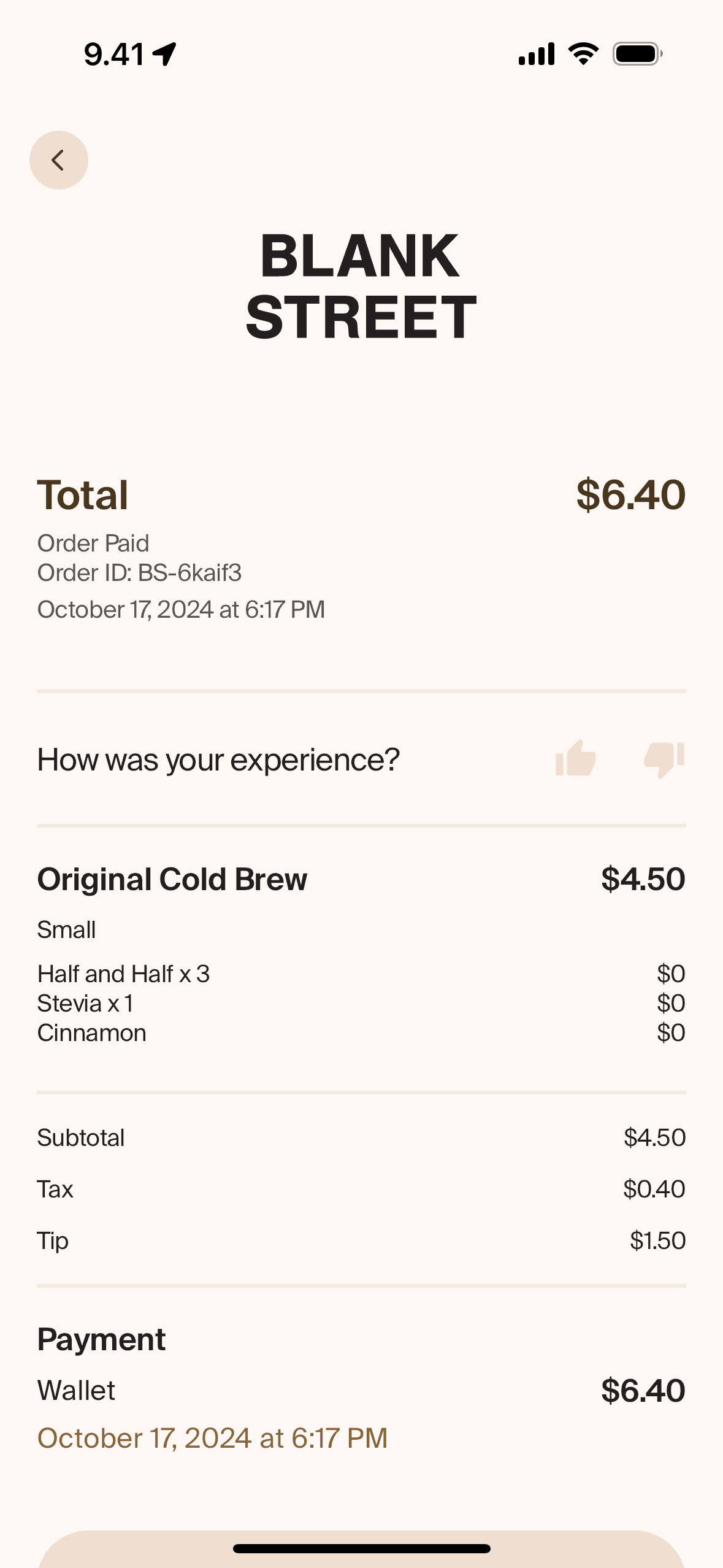 View receipt on Blank Street (ios) screen 2