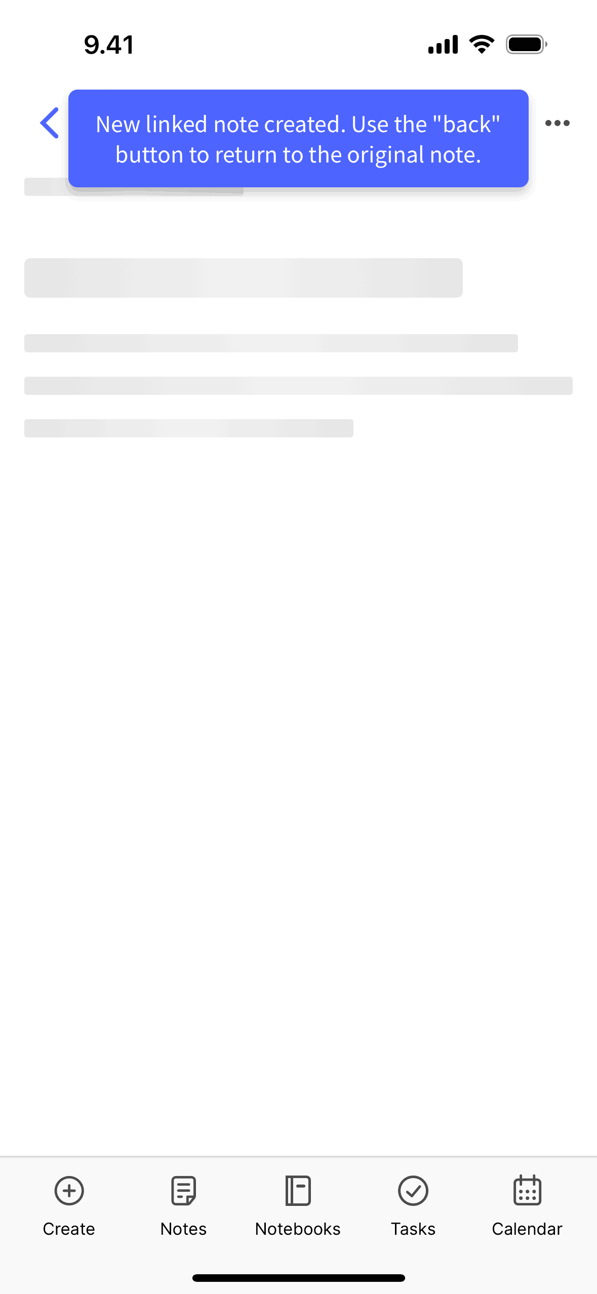 Creating a new linked note on Evernote (ios) screen 2
