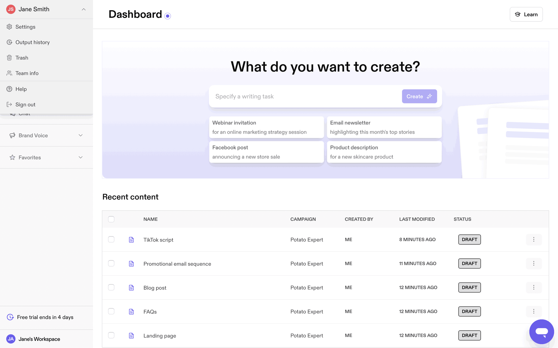 Jasper Web AI interface screenshot 6