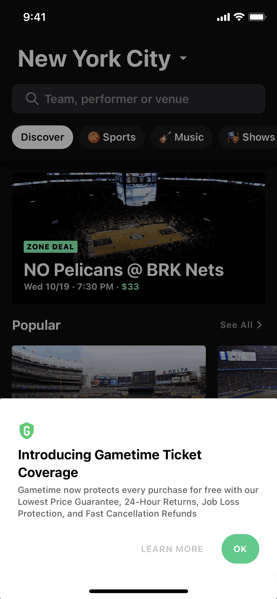 Gametime iOS Entertainment interface screenshot 4