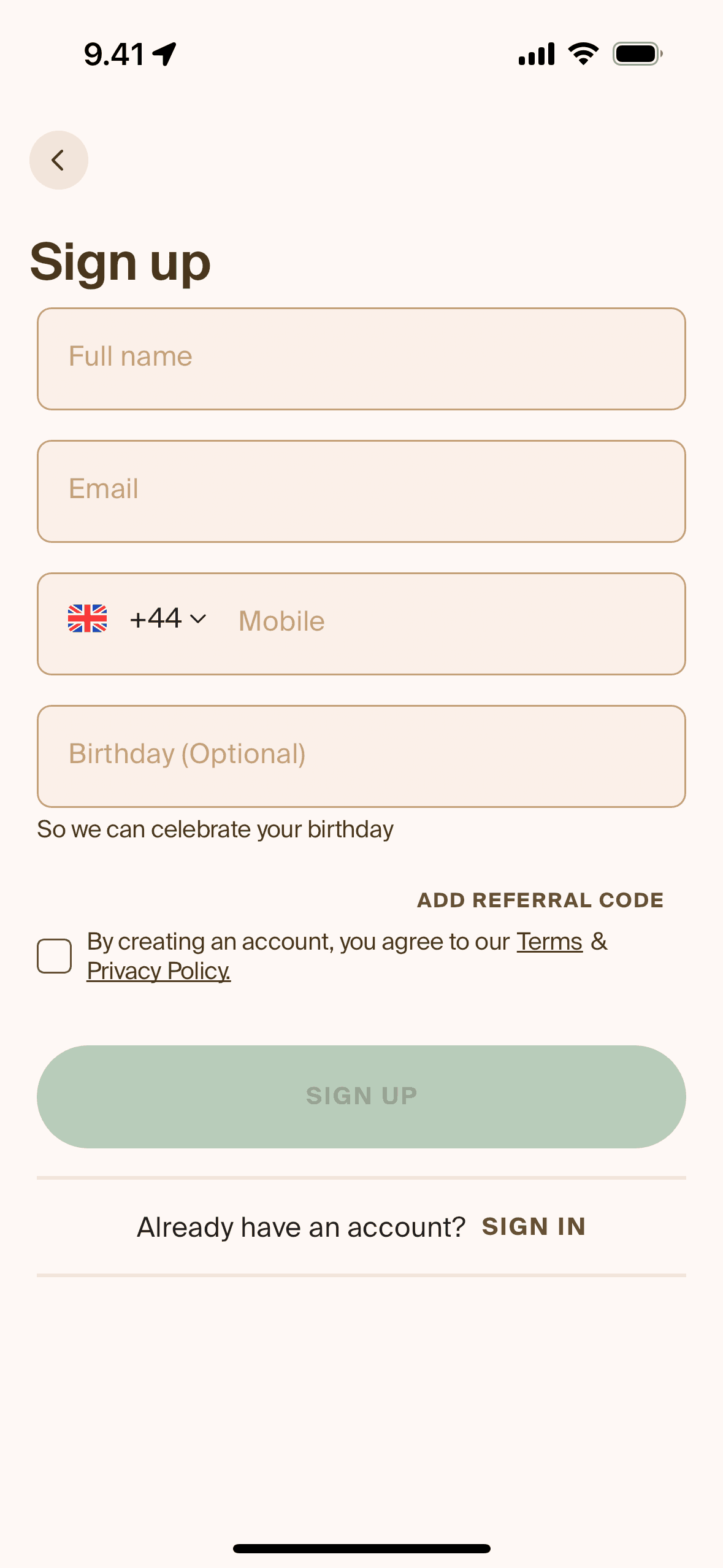 Creating an account on Blank Street (ios) screen 2
