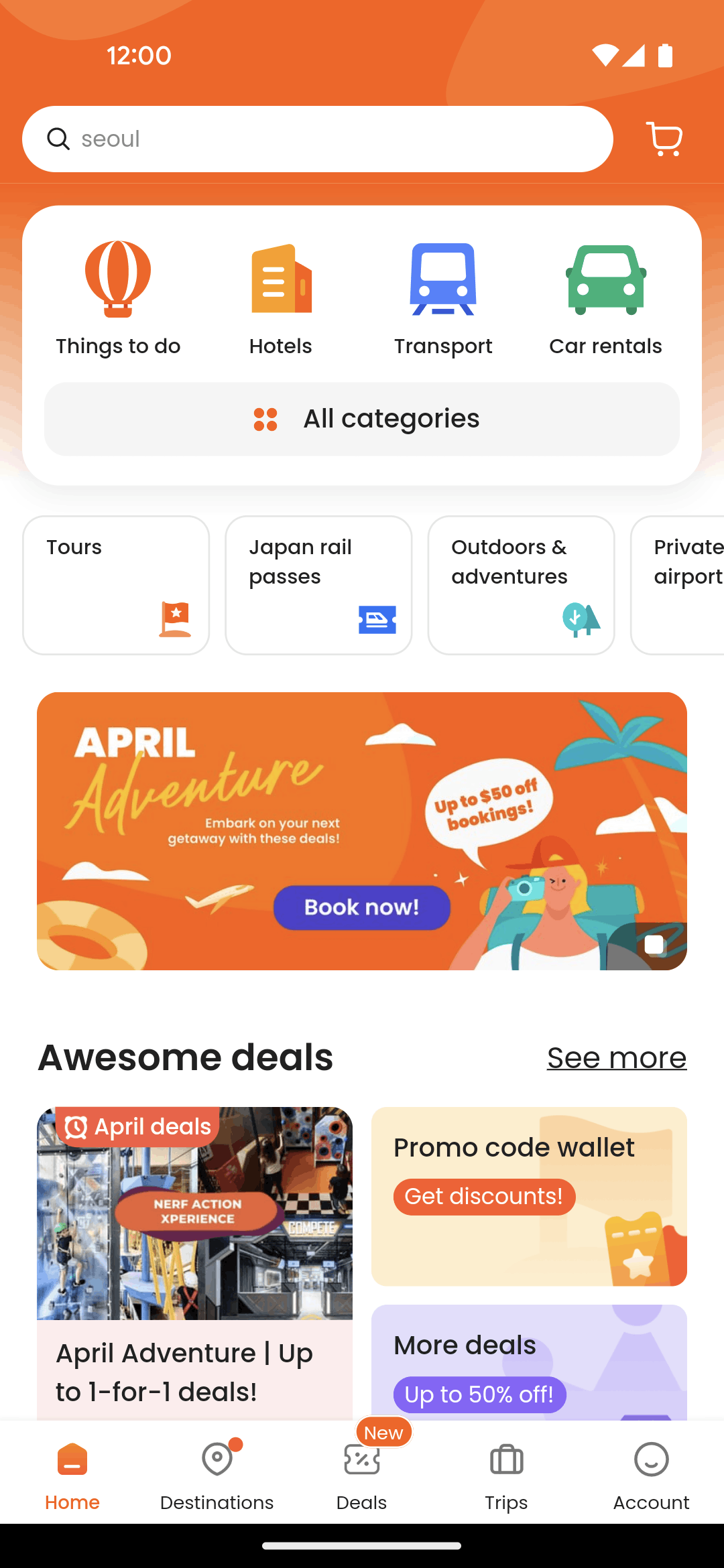 Klook Android Travel & Transportation interface screenshot 1