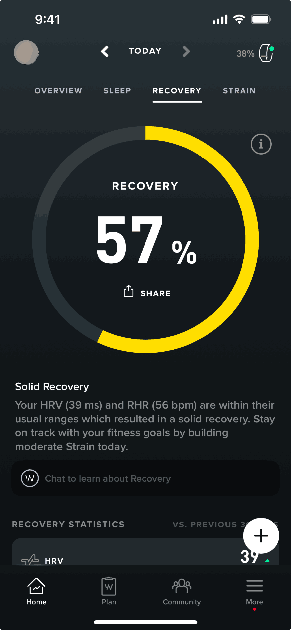 Recovery on WHOOP (ios) screen 2