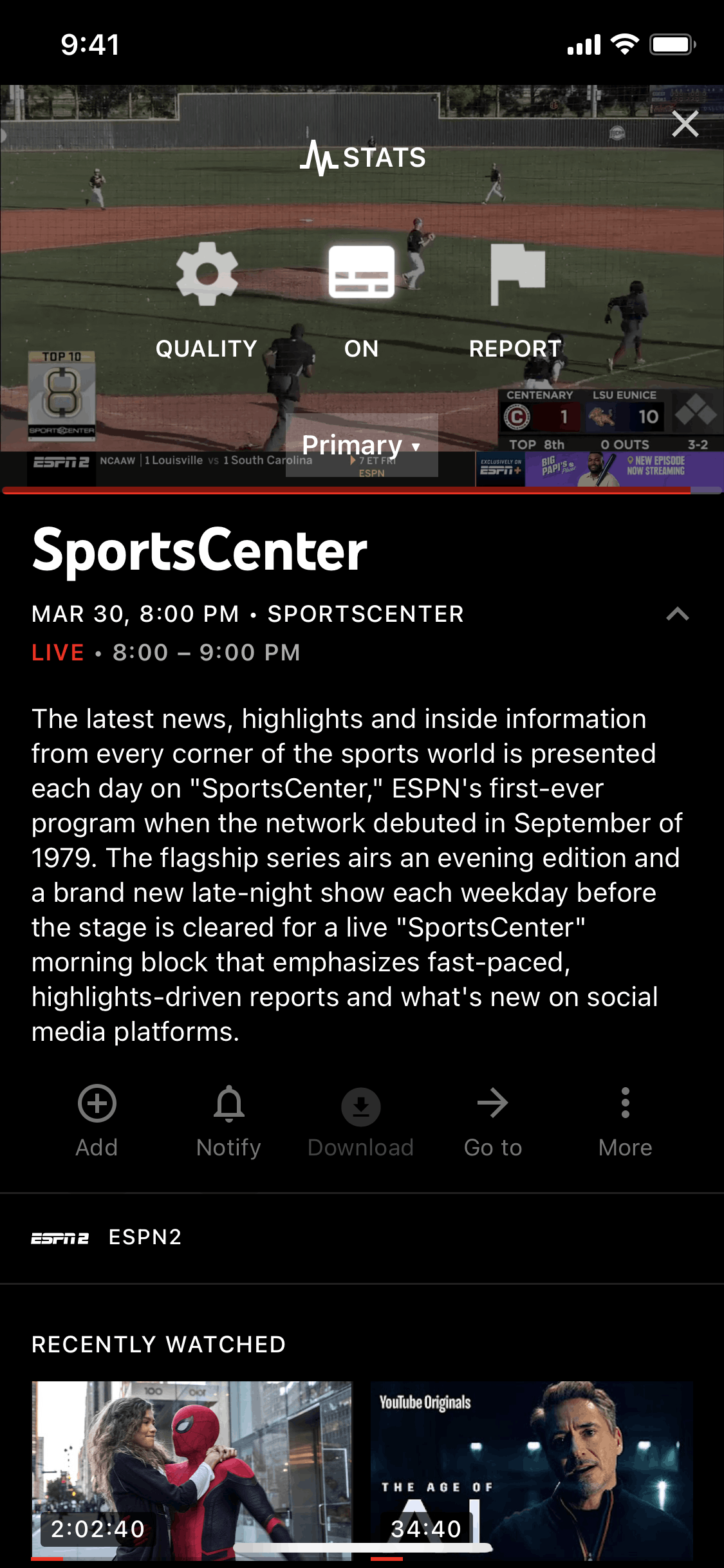 YouTube TV iOS Entertainment interface screenshot 1