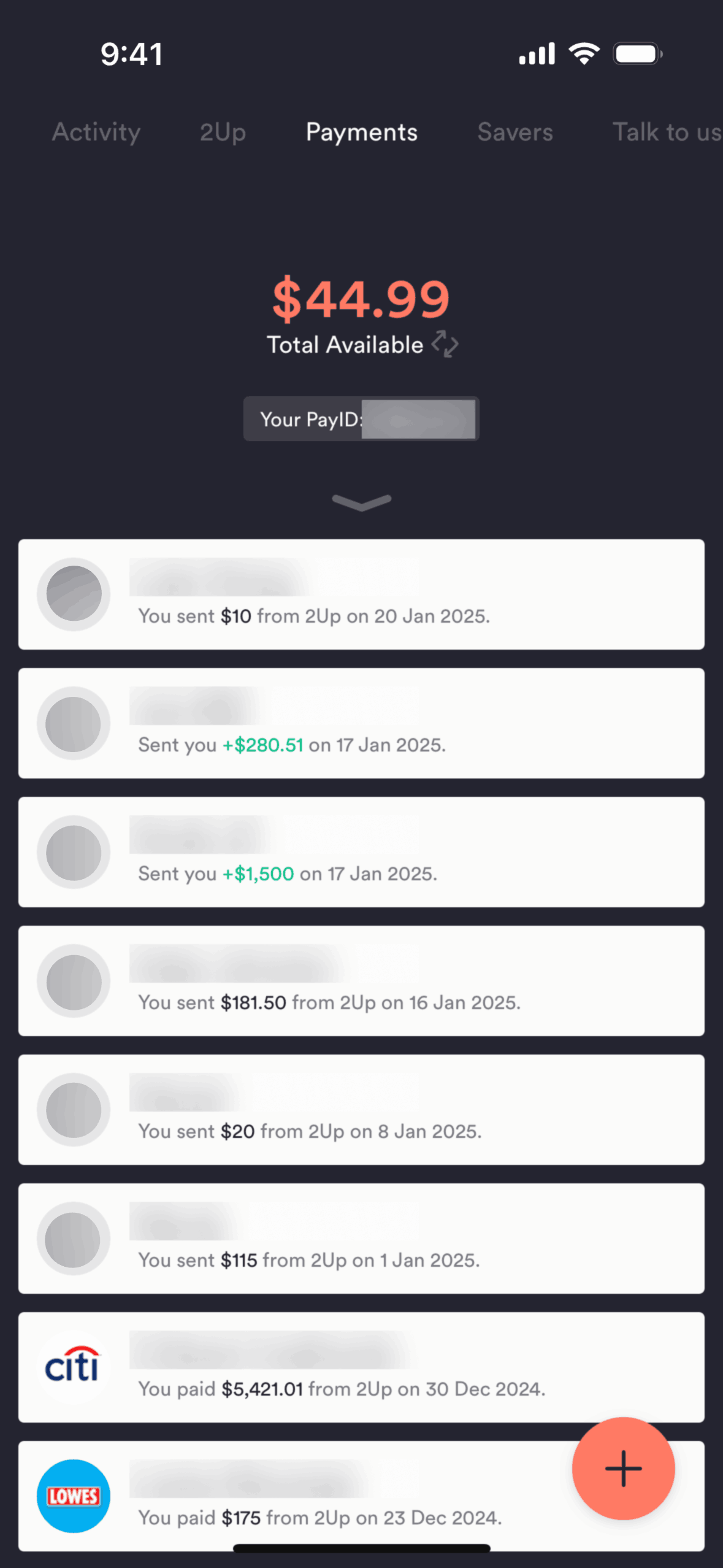 Up iOS Finance interface screenshot 1