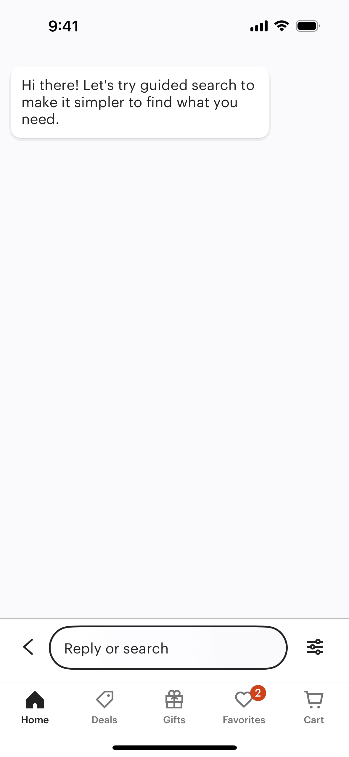 Searching with a chat on Etsy (ios) screen 2