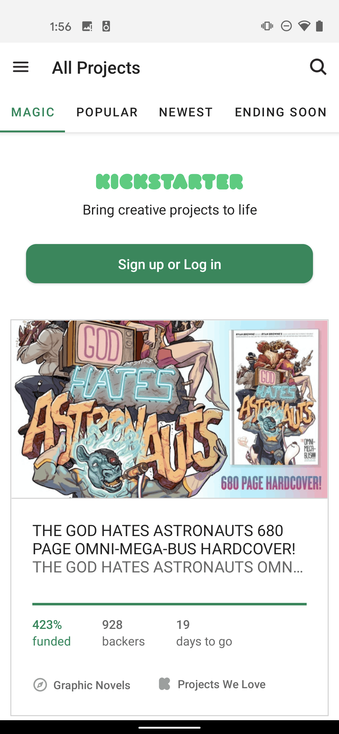 Kickstarter Android Social Networking interface screenshot 1