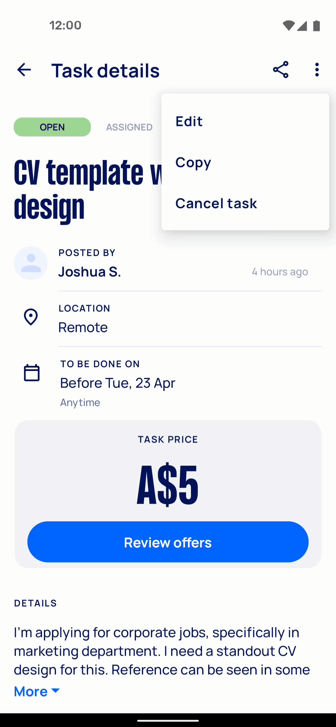 Airtasker Android Business interface screenshot 22