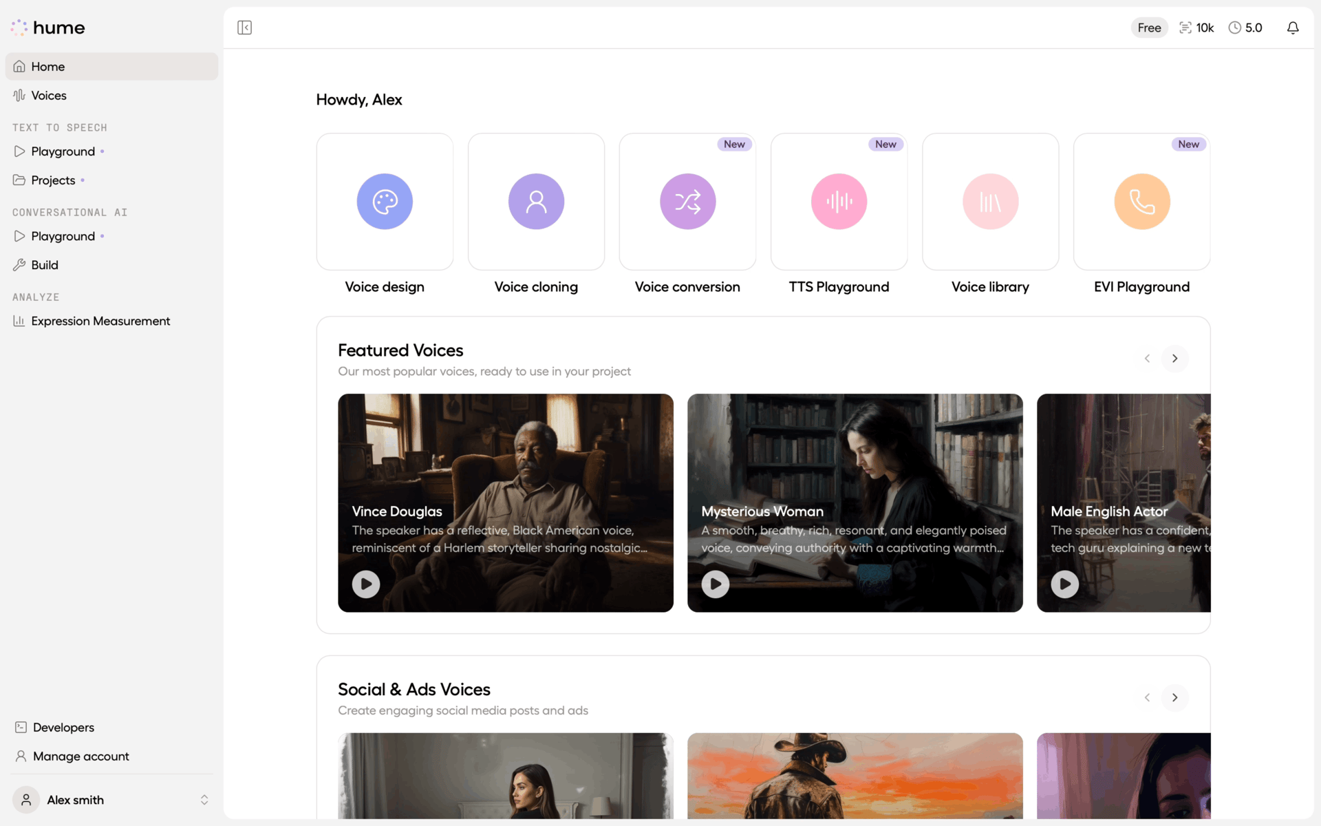 Hume AI Web emotion recognition interface screenshot 1