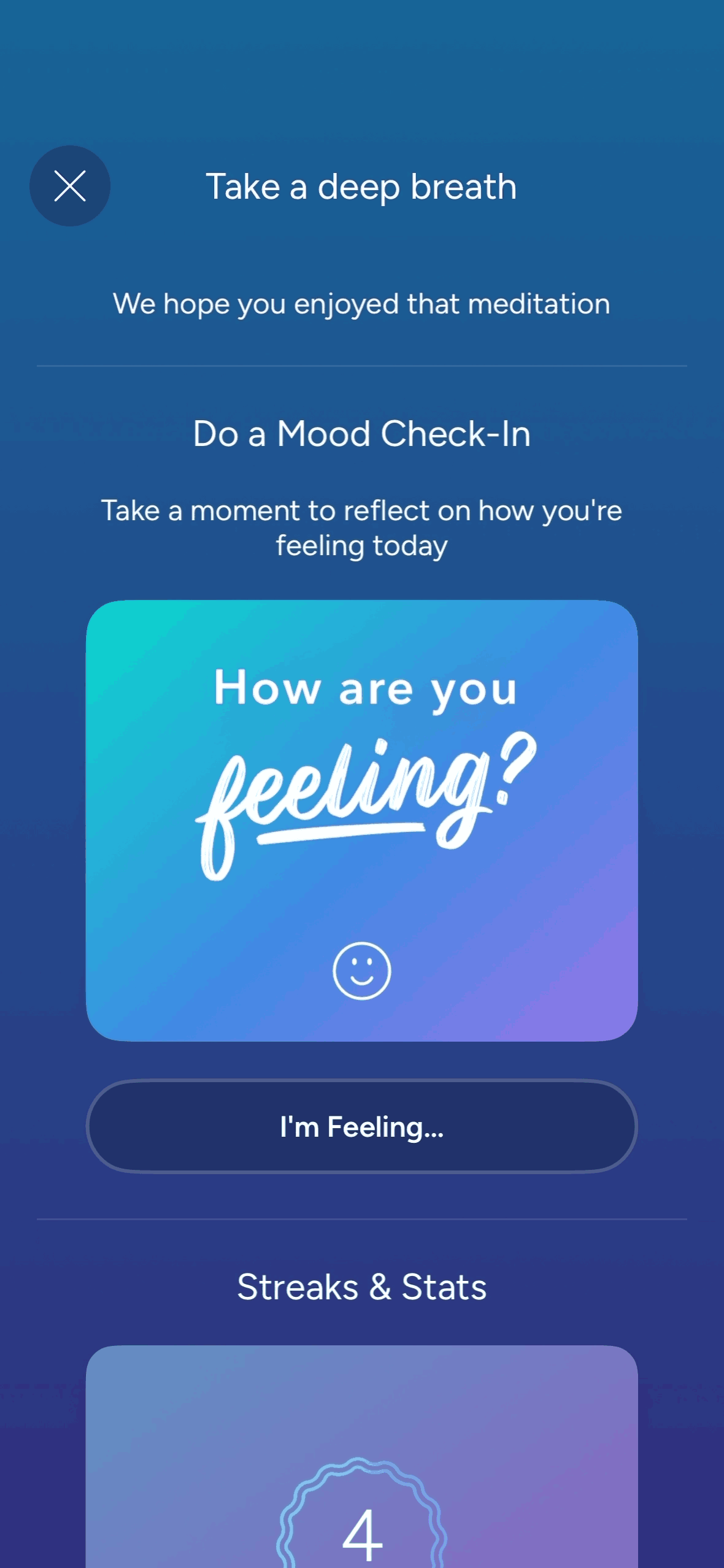 Calm iOS Health & Fitness interface screenshot 1