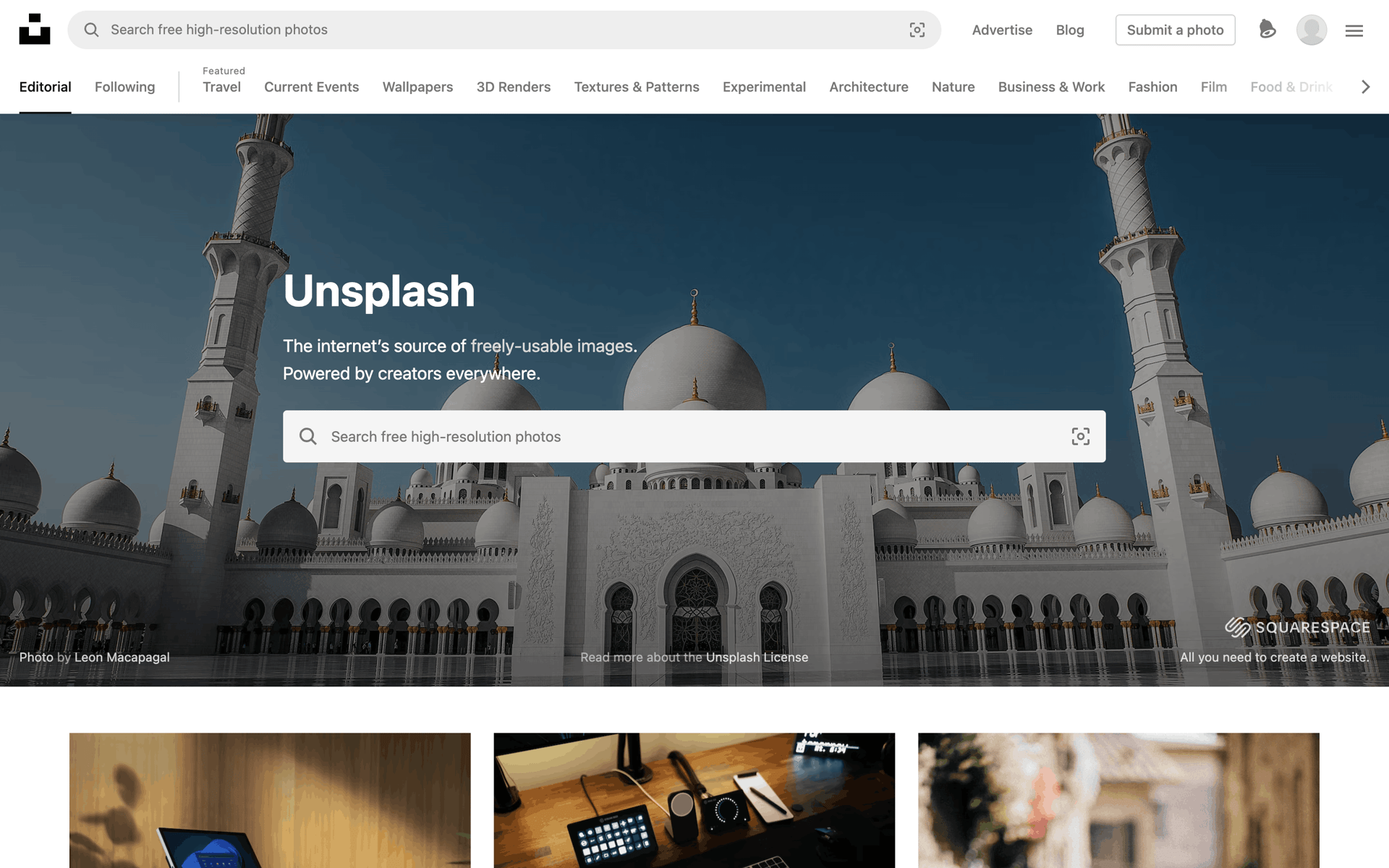 Unsplash Web Photo & Video interface screenshot 1