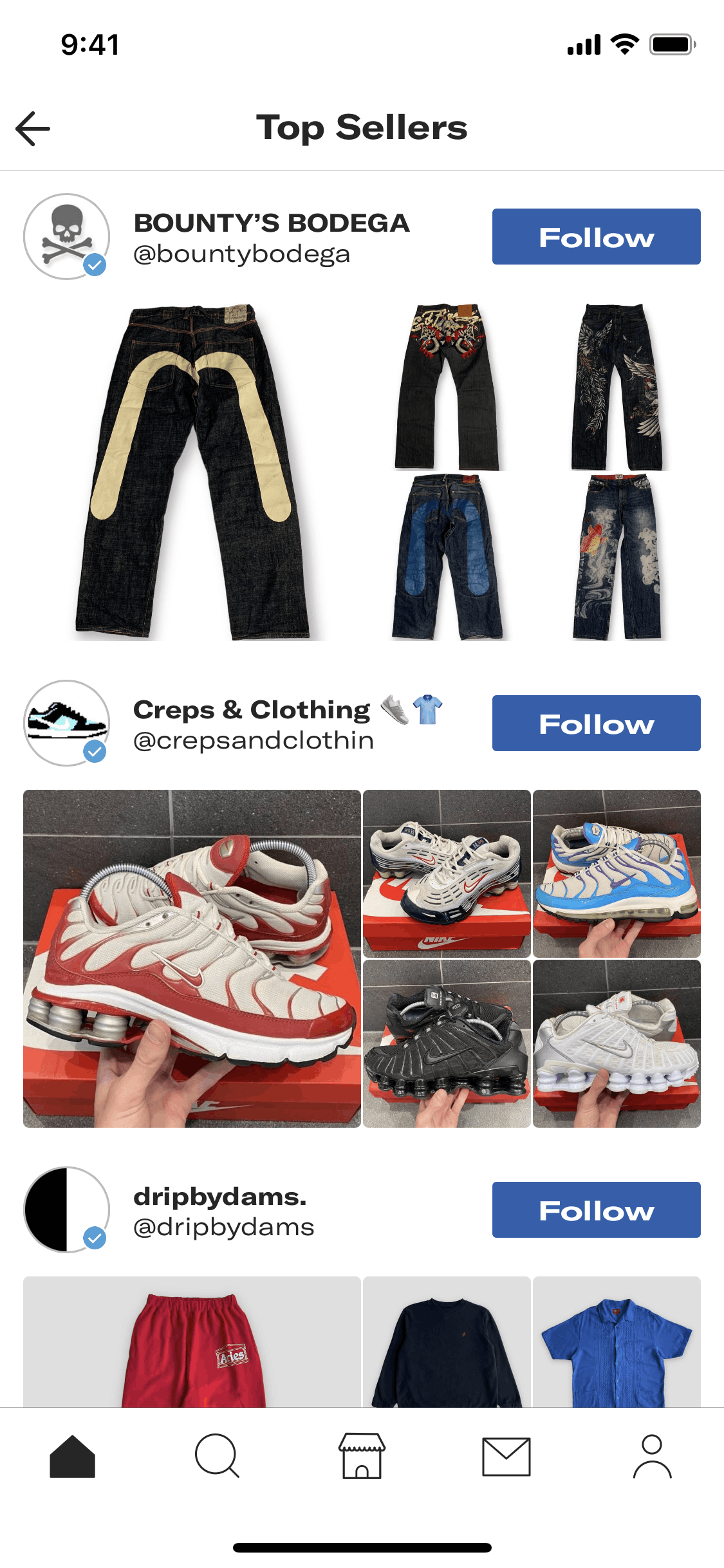 Top sellers on Depop (ios) screen 2