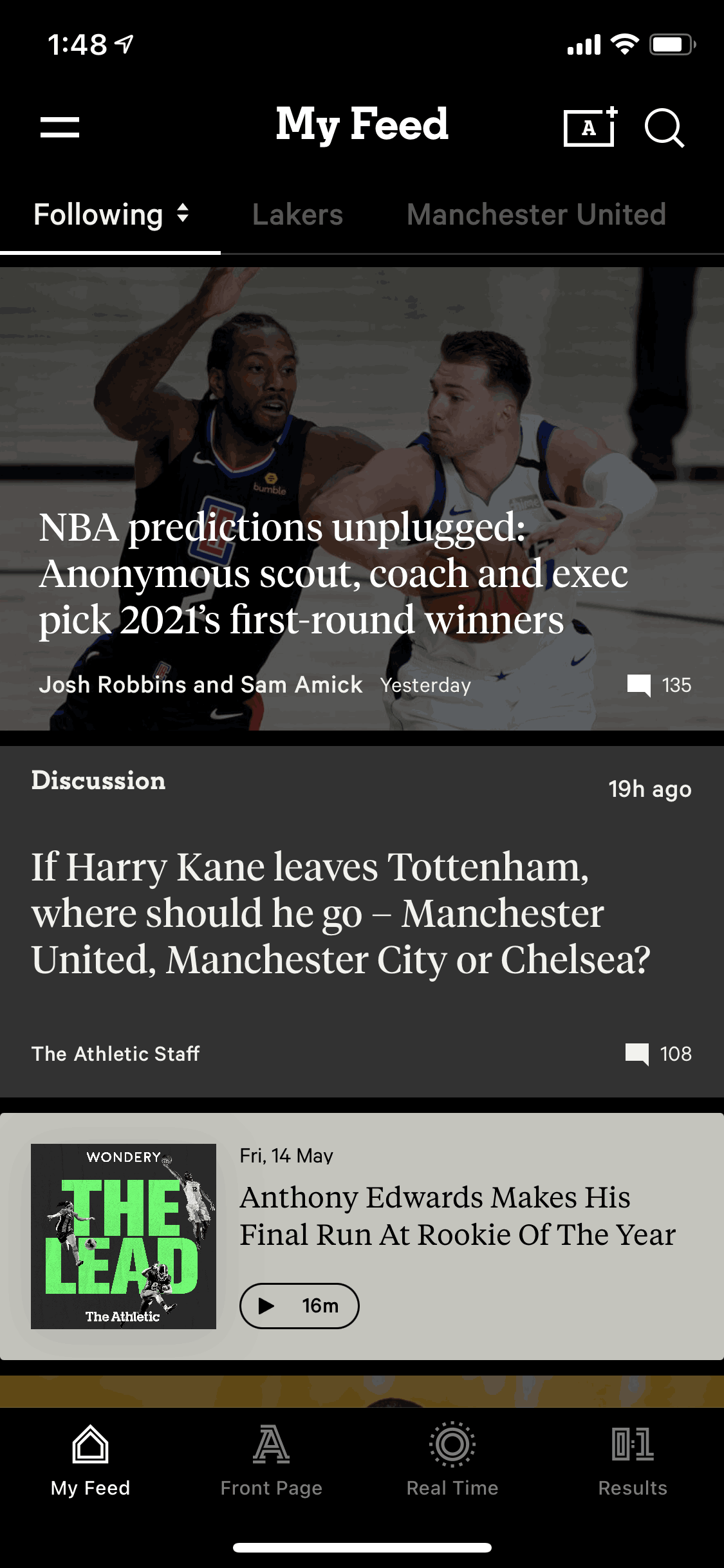 The Athletic iOS Sports interface screenshot 17