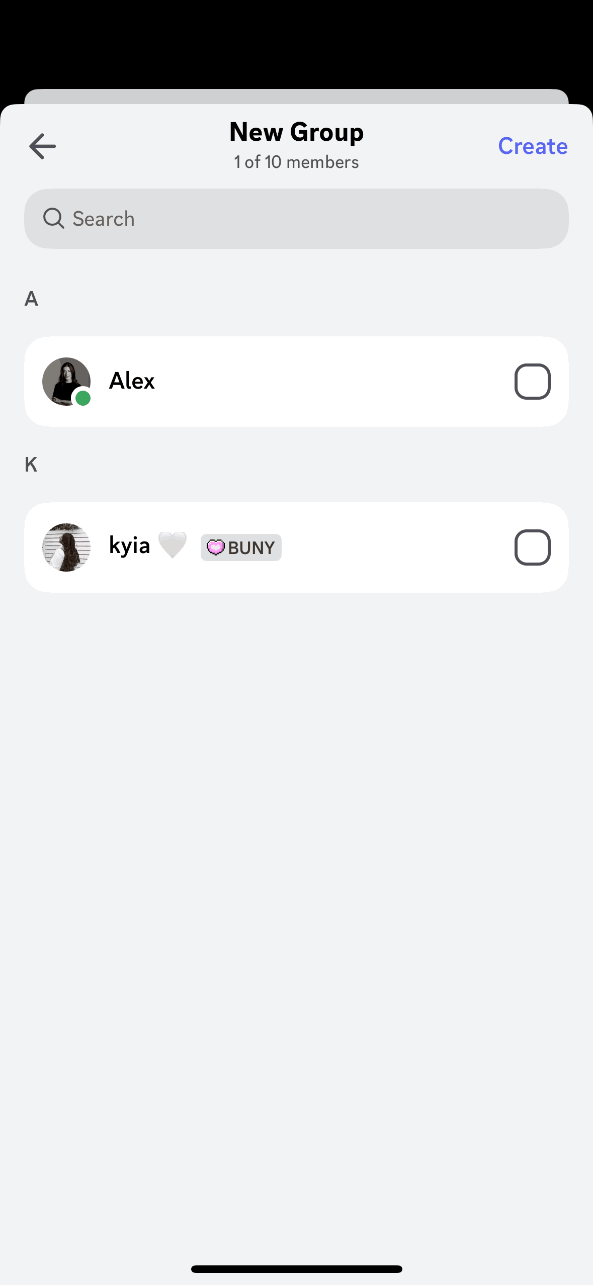 Creating a group on Discord (ios) screen 2