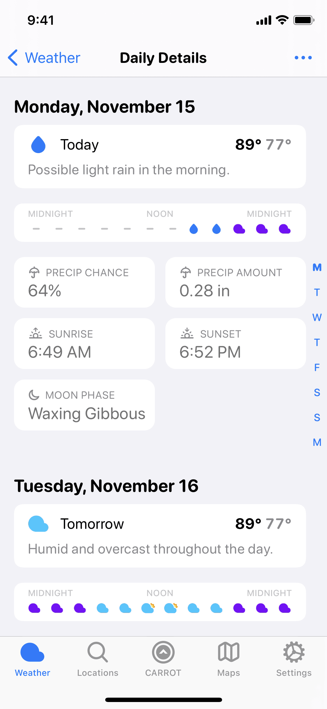 CARROT Weather iOS Lifestyle interface screenshot 21