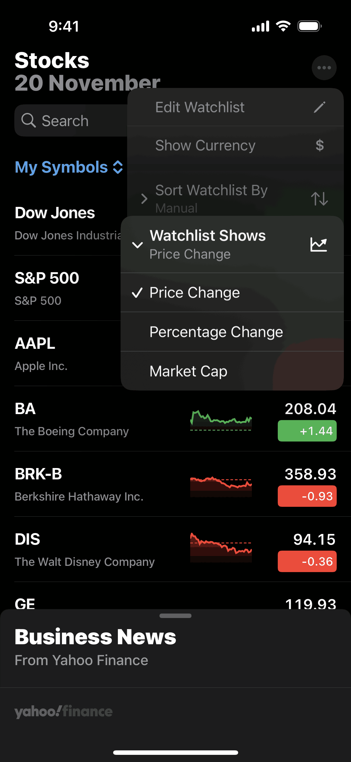 Stocks iOS Finance interface screenshot 11
