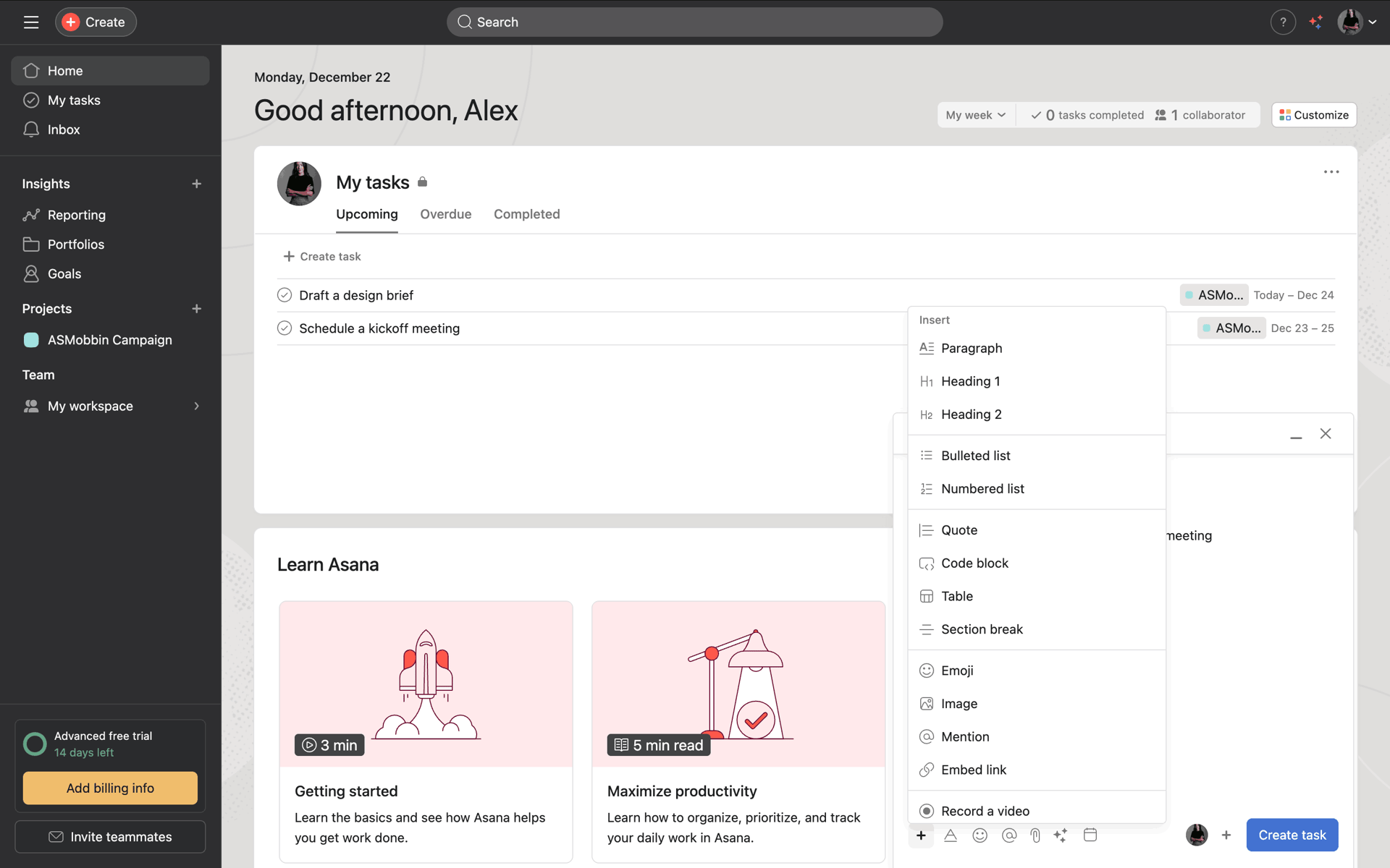 Asana Web Business interface screenshot 10