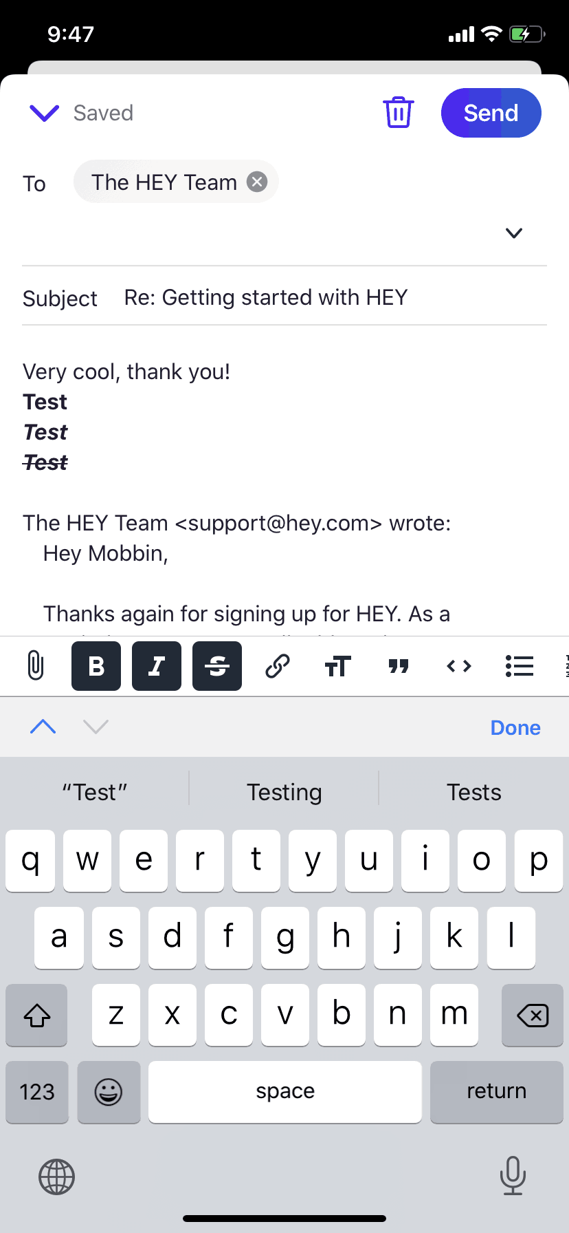 HEY iOS Productivity interface screenshot 19