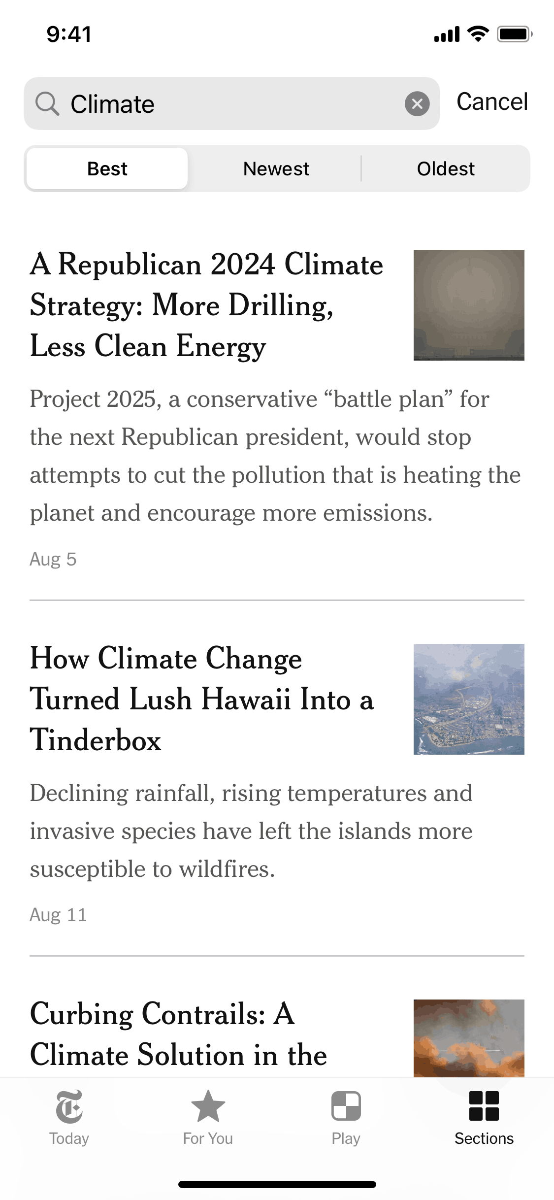The New York Times iOS News interface screenshot 6