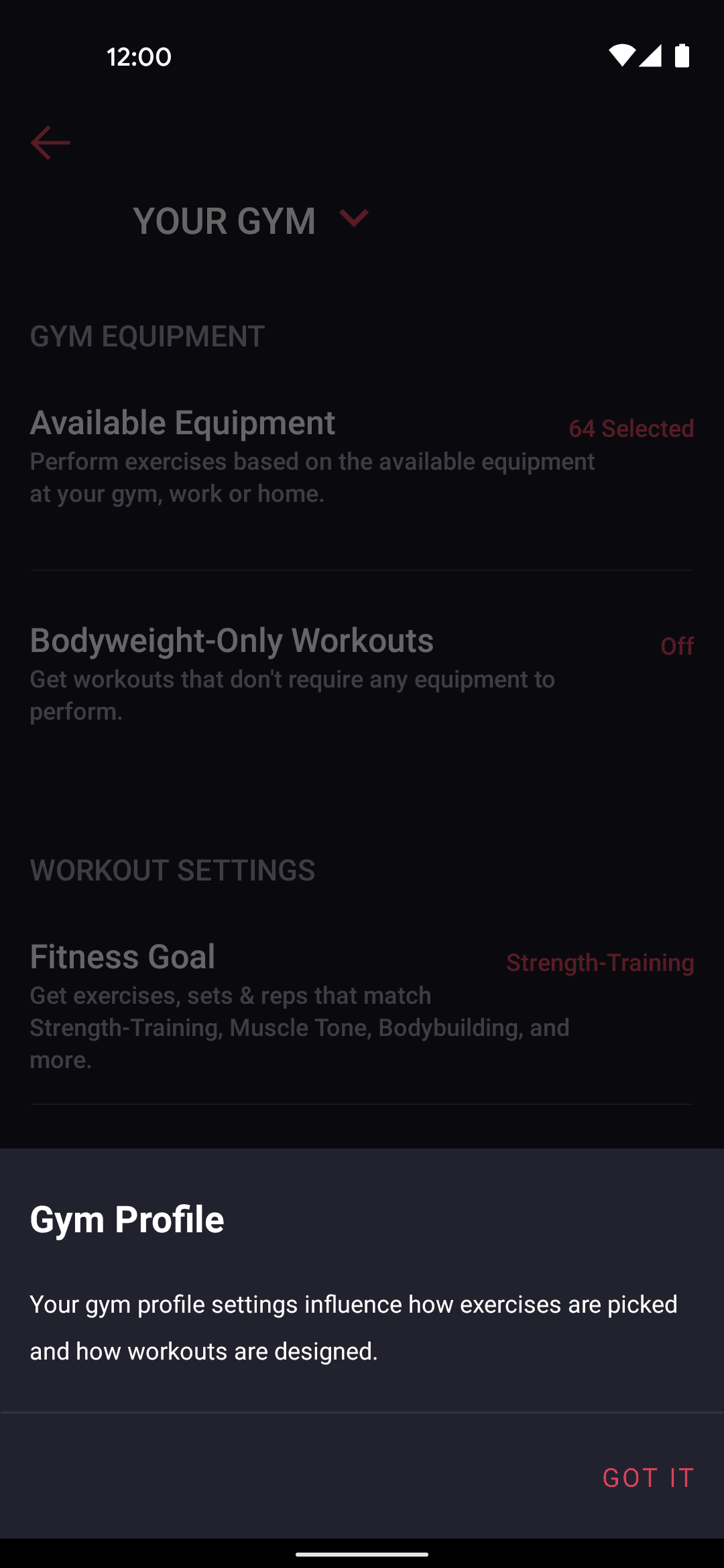 Fitbod Android Health & Fitness interface screenshot 6
