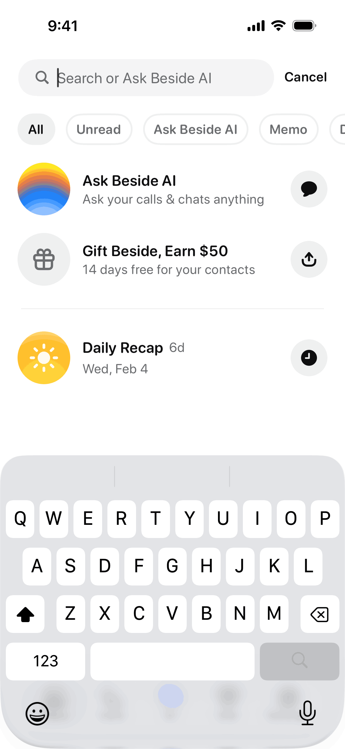 Beside iOS AI interface screenshot 7