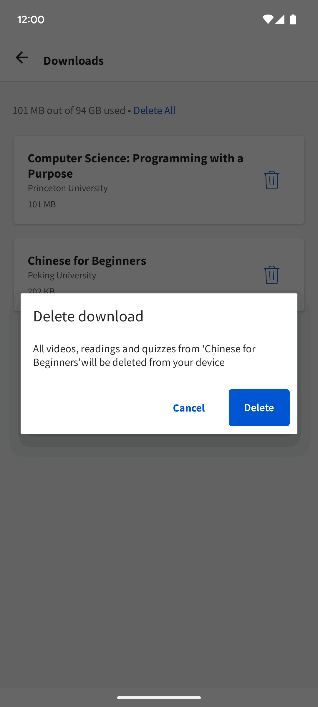 Coursera Android Education interface screenshot 6