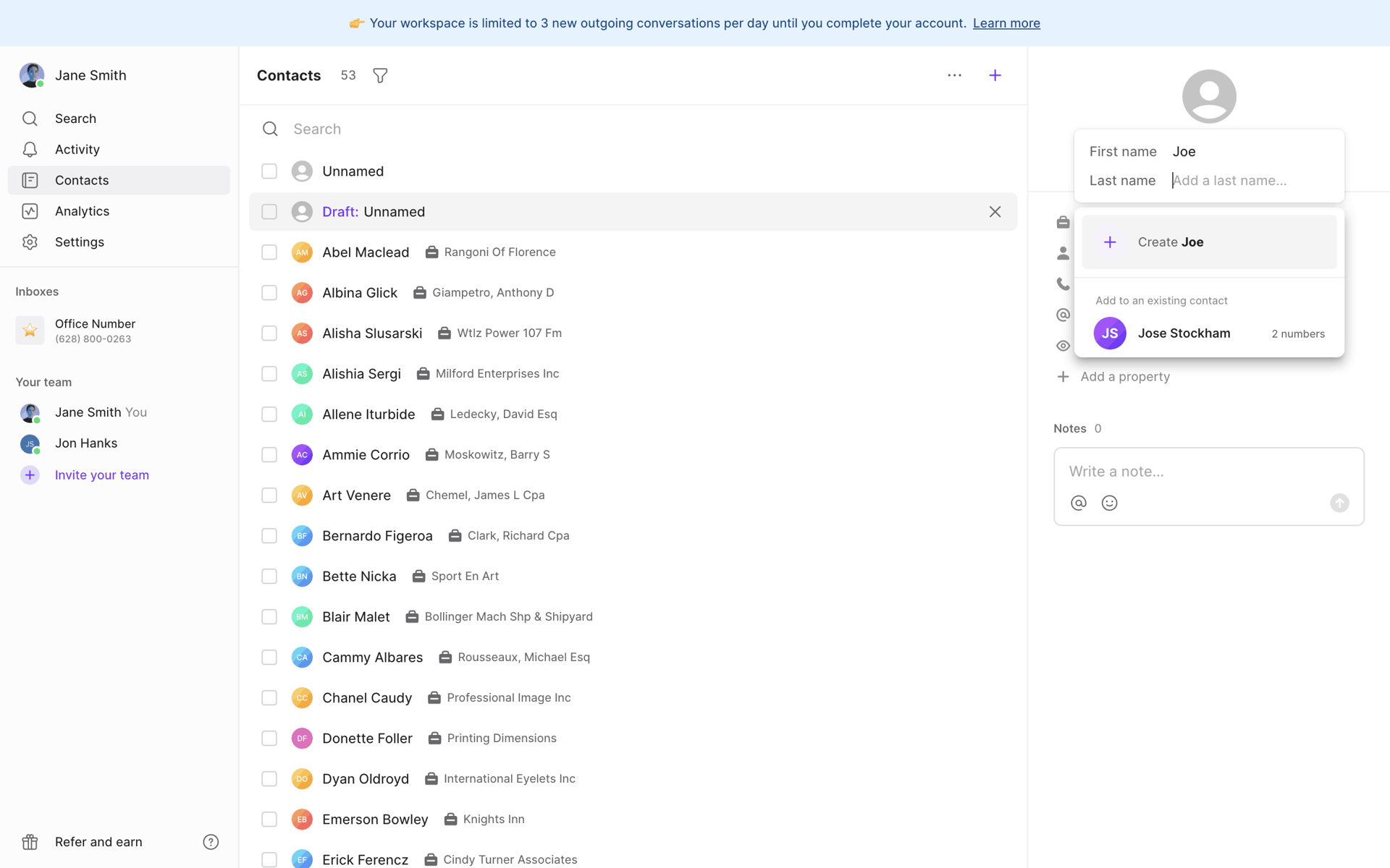OpenPhone Web Business interface screenshot 1