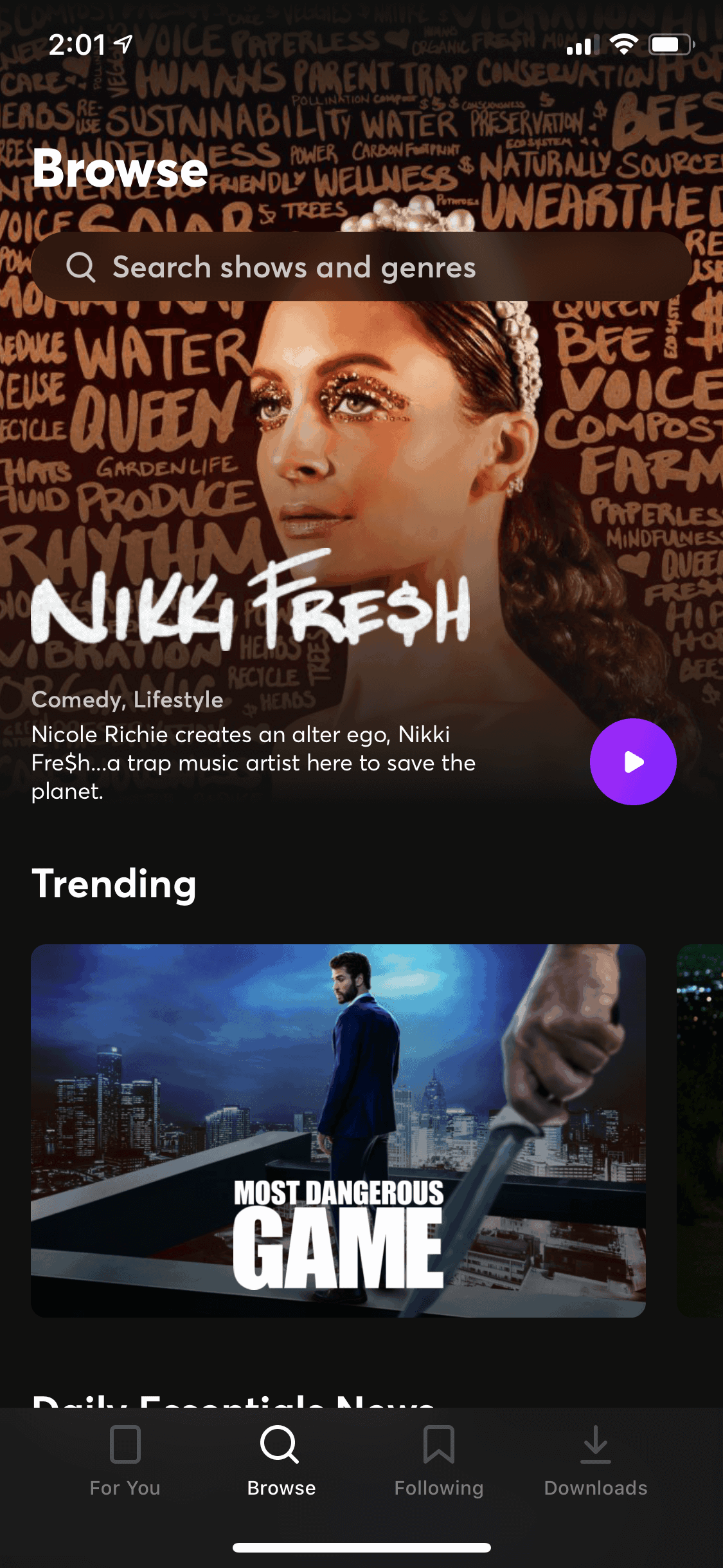 Quibi iOS Entertainment interface screenshot 2