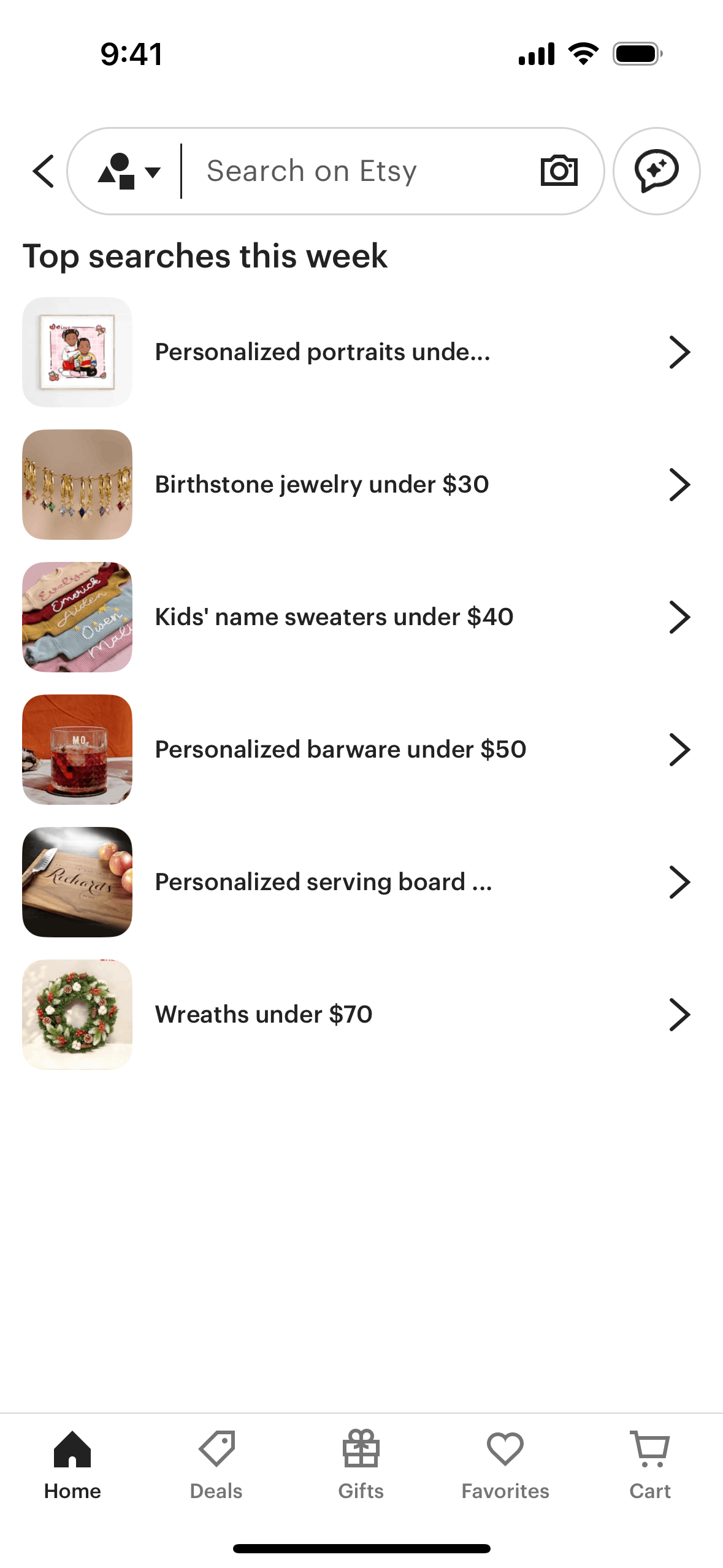 Clearing search history on Etsy (ios) screen 2