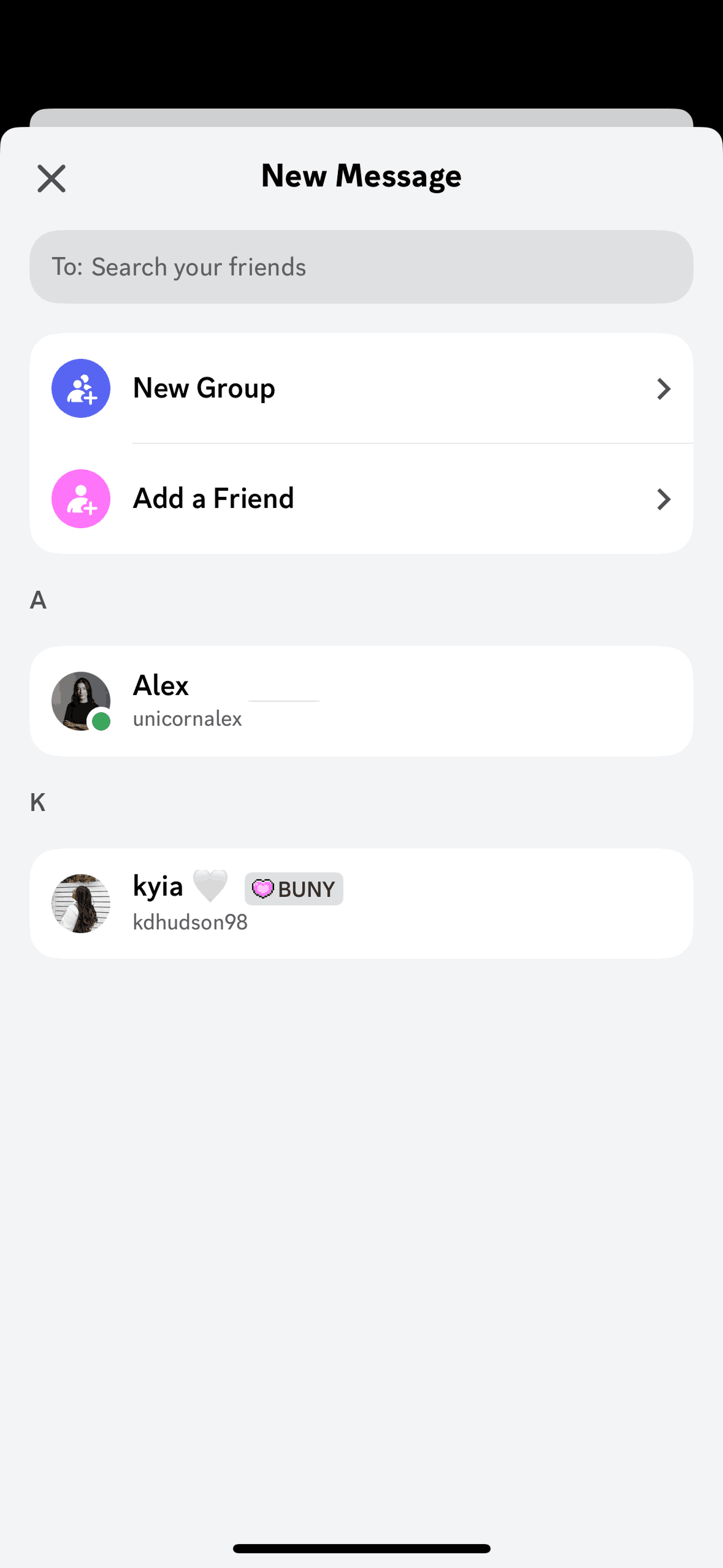 Sending a new message on Discord (ios) screen 2