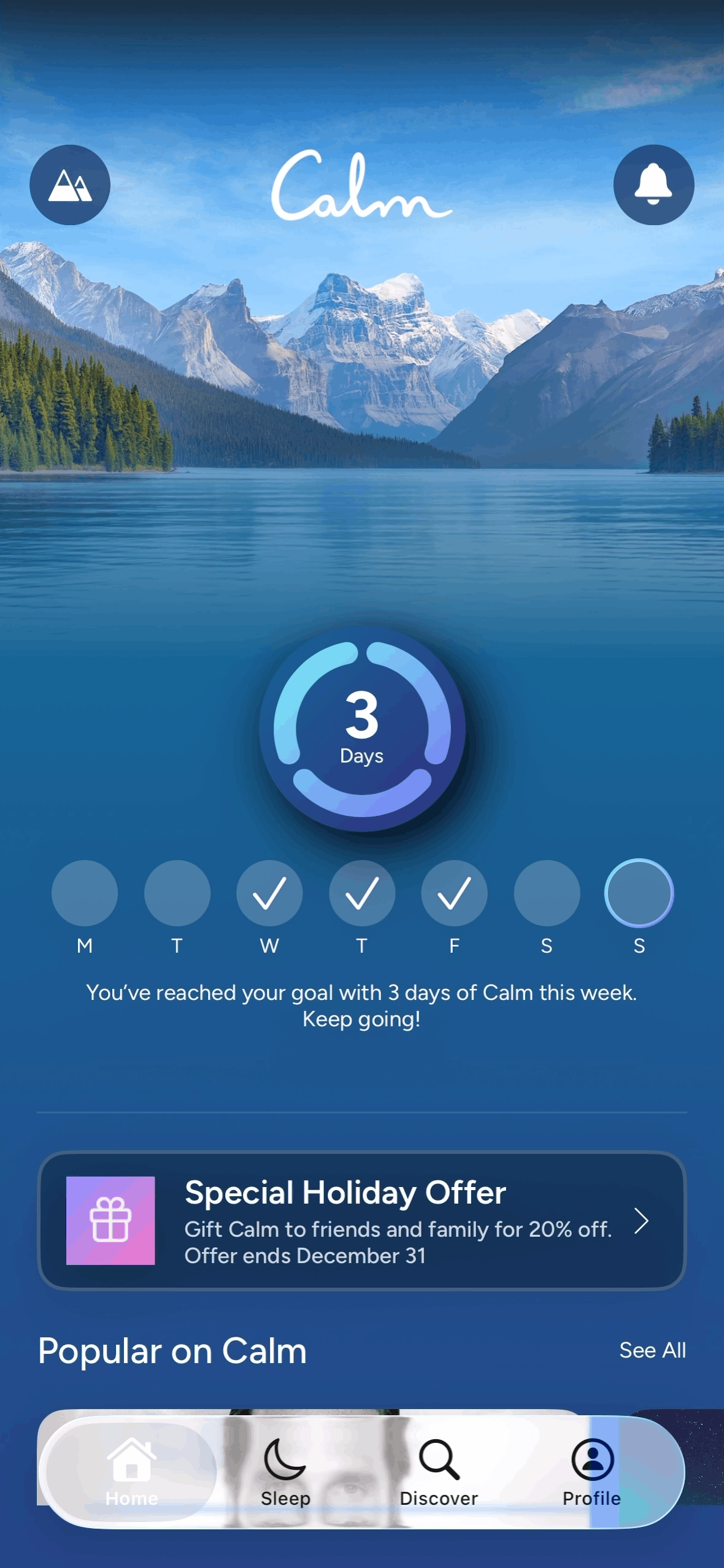 Calm iOS Health & Fitness interface screenshot 2