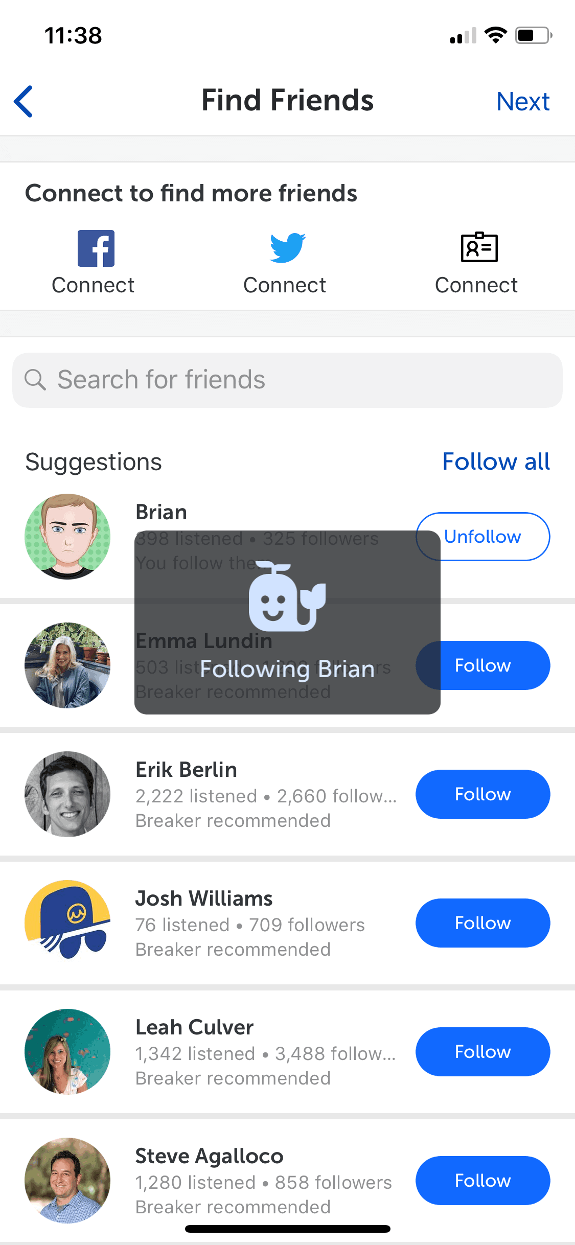 Breaker iOS Social Networking interface screenshot 6