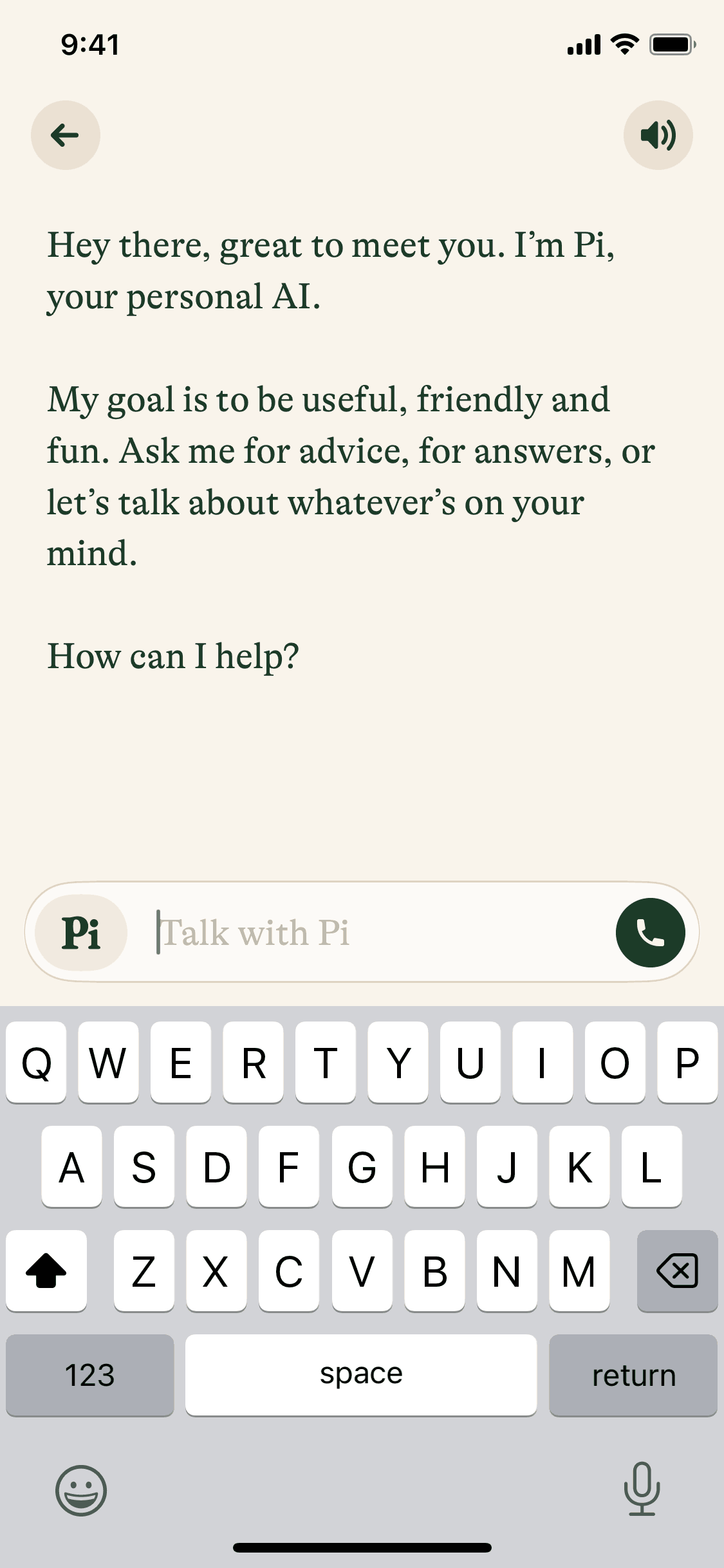 Pi iOS AI interface screenshot 4