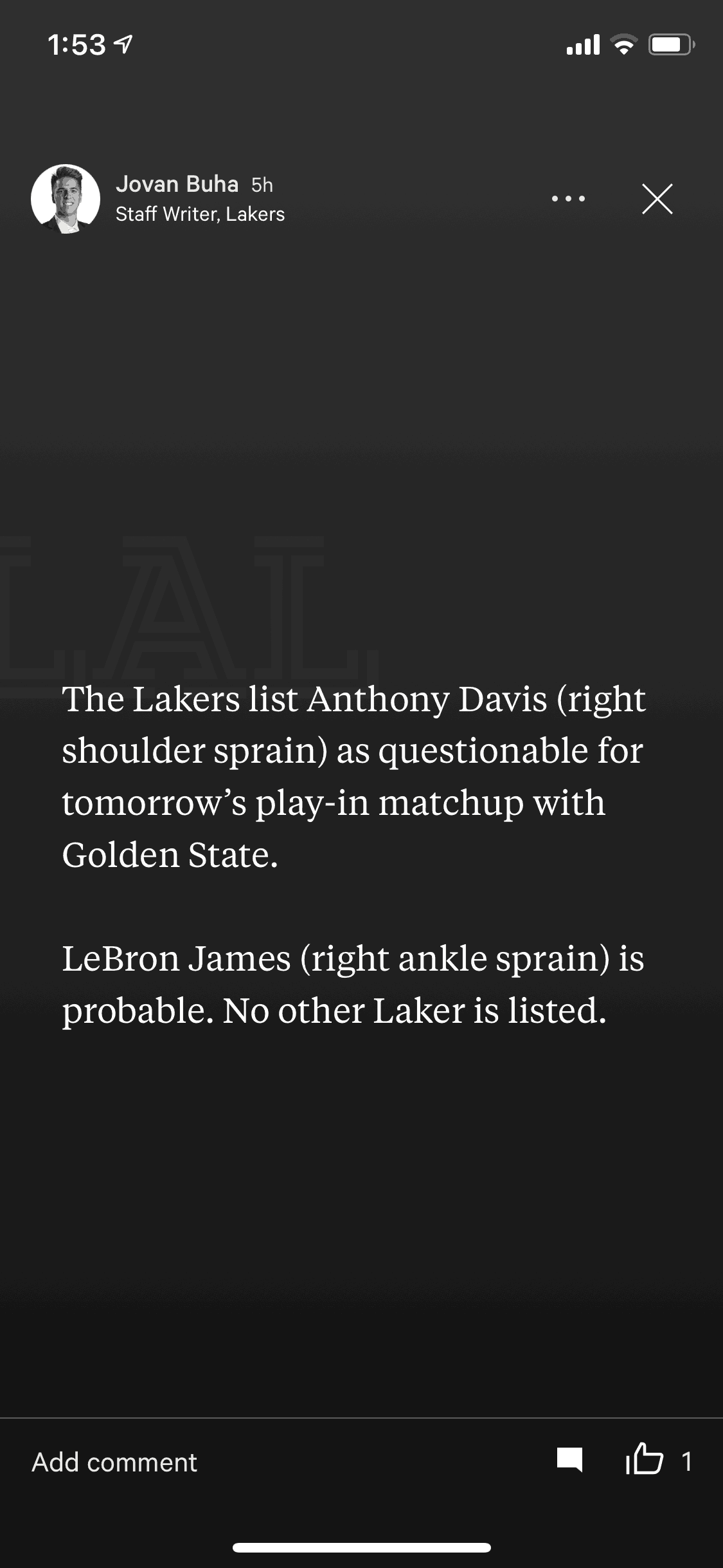 The Athletic iOS Sports interface screenshot 19