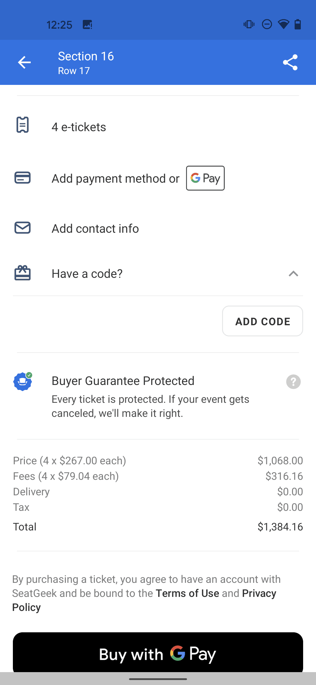 SeatGeek Android Entertainment interface screenshot 2