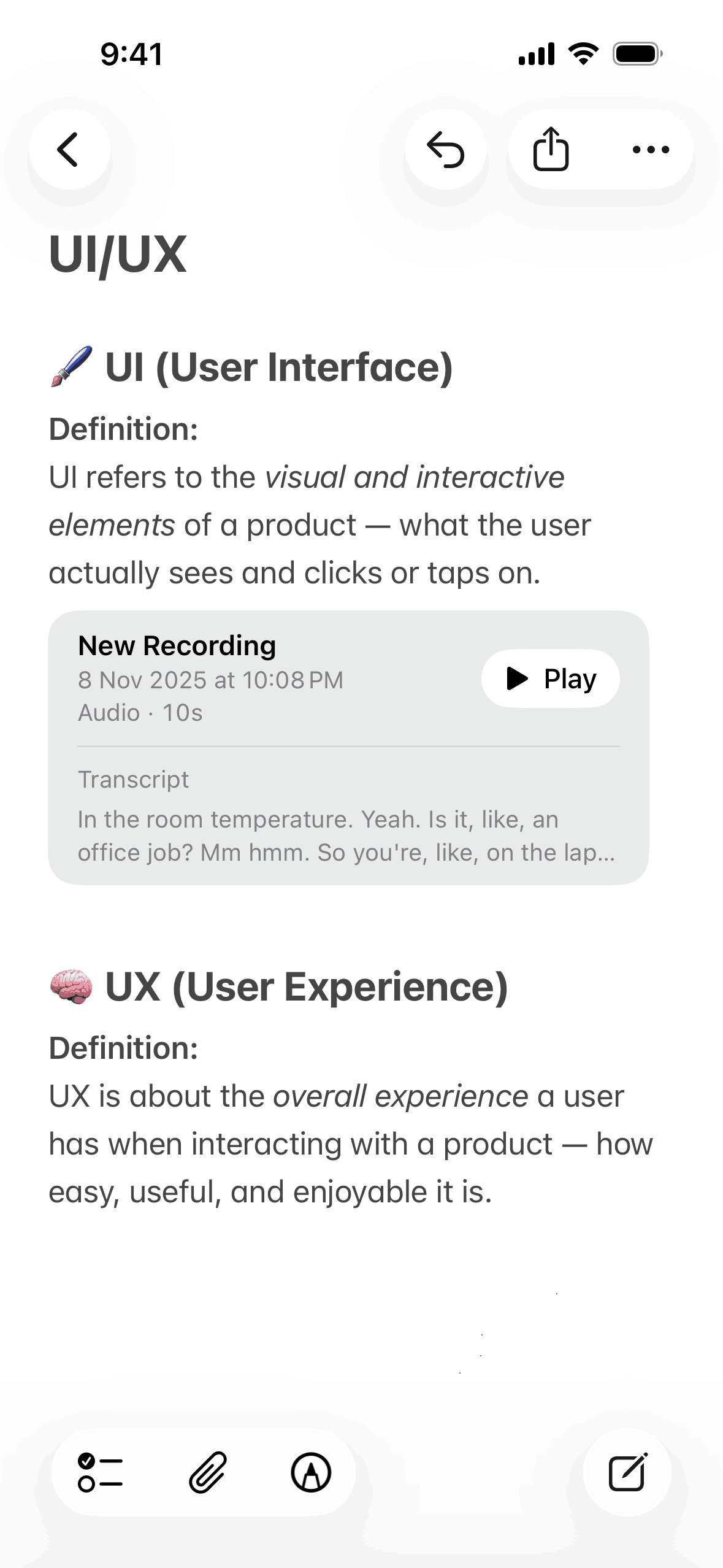 Apple Notes iOS Productivity interface screenshot 1