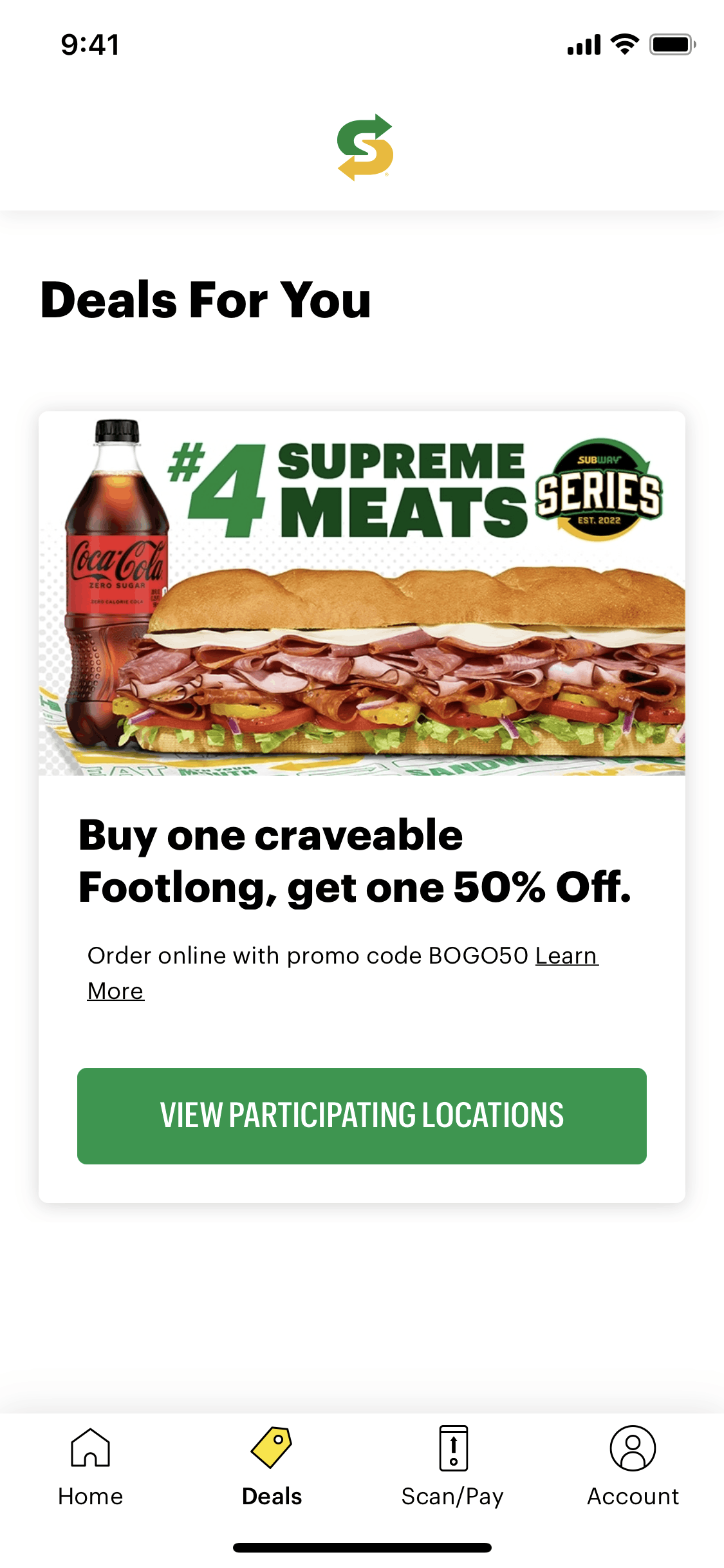 Subway iOS Food & Drink interface screenshot 2