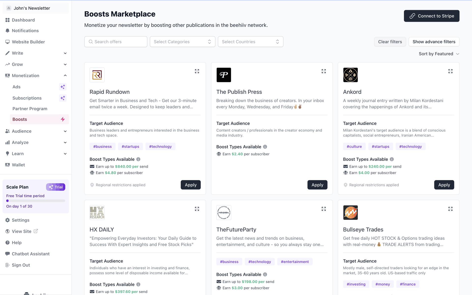beehiiv Web Business interface screenshot 1