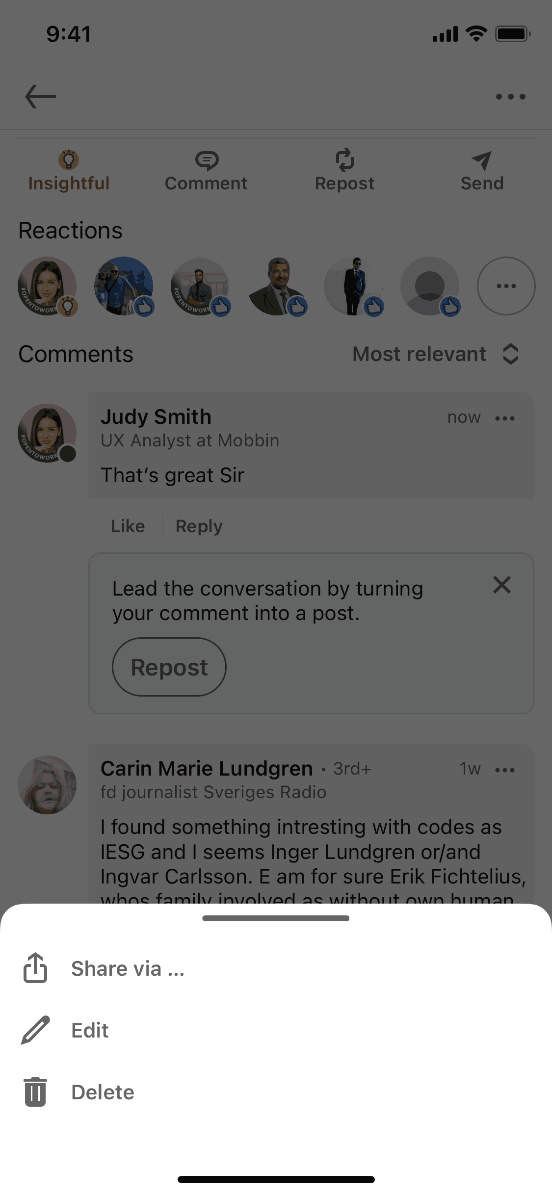 LinkedIn iOS Business interface screenshot 13
