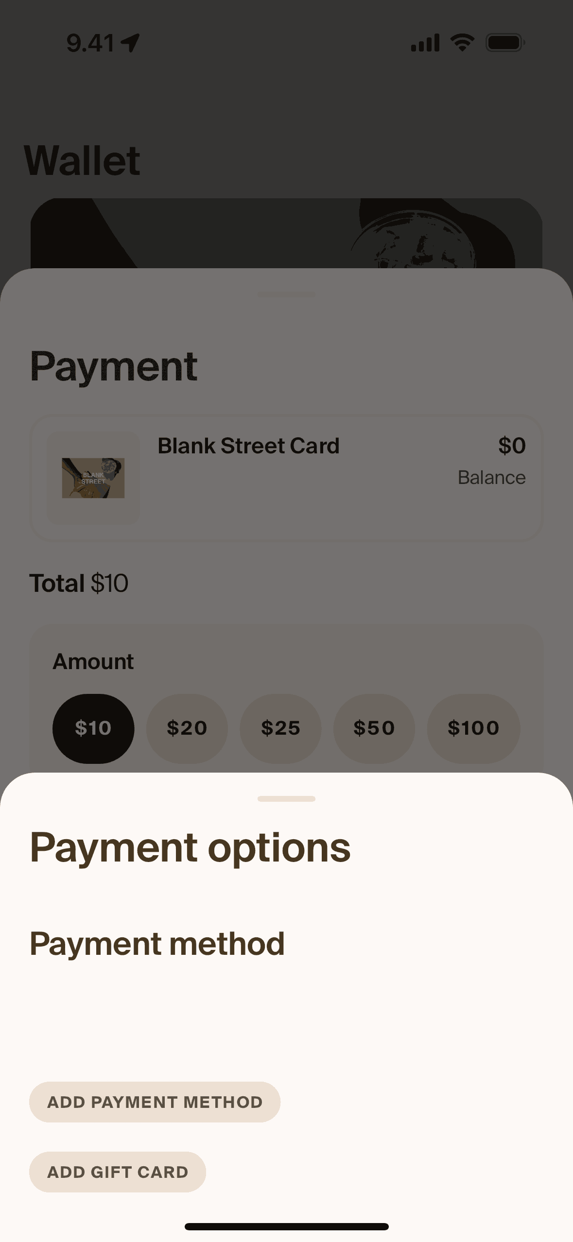 Adding payment method on Blank Street (ios) screen 2