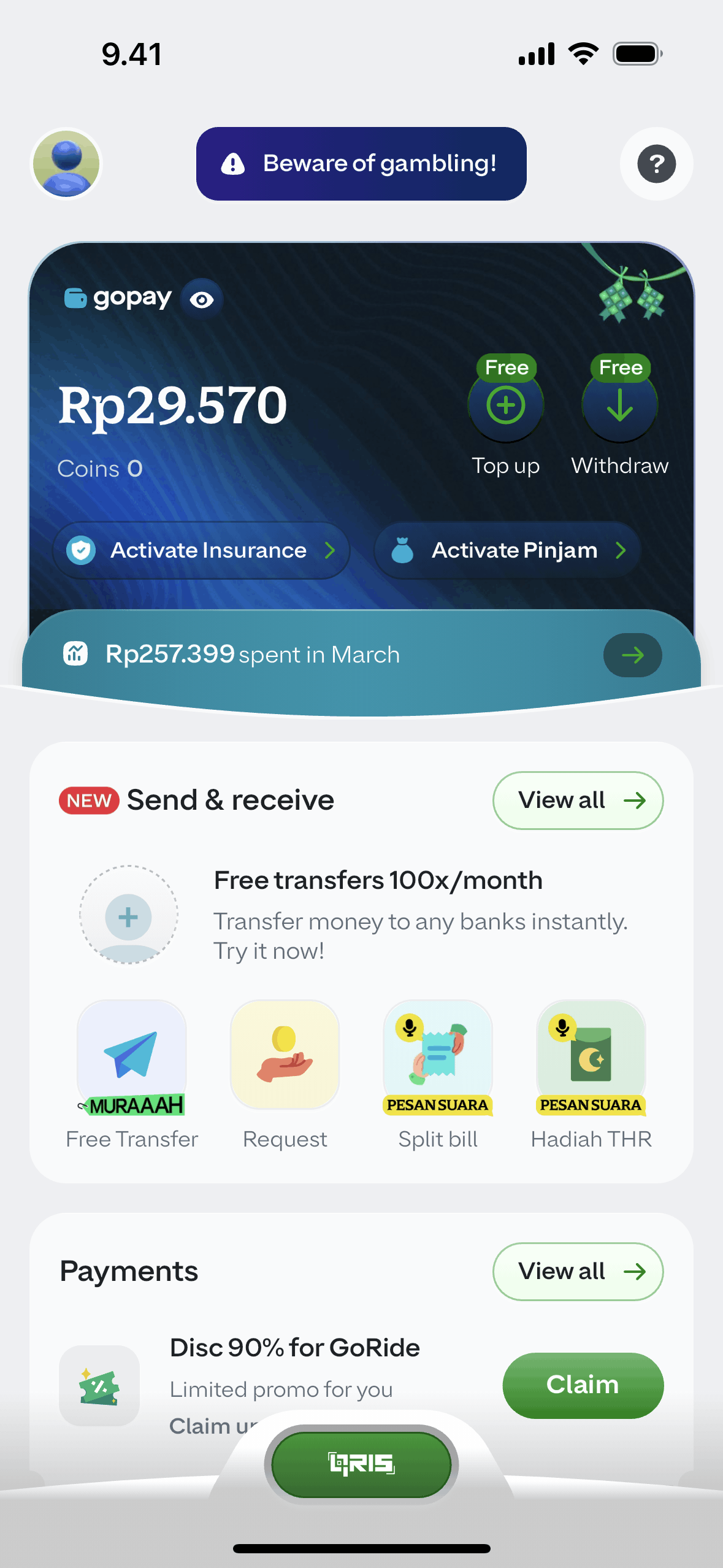 GoPay iOS Finance interface screenshot 1