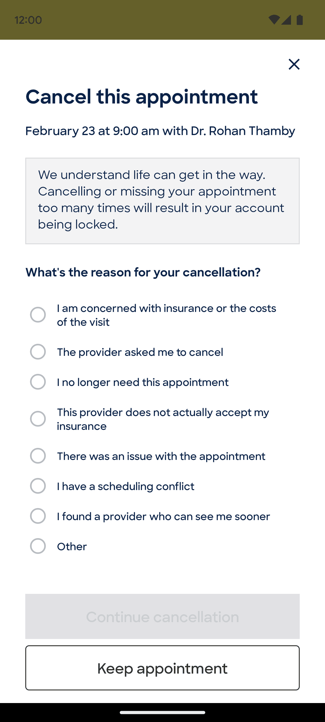 Zocdoc Android Medical interface screenshot 3
