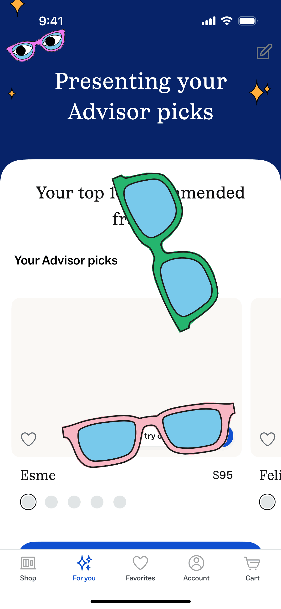 Warby Parker iOS Shopping interface screenshot 1