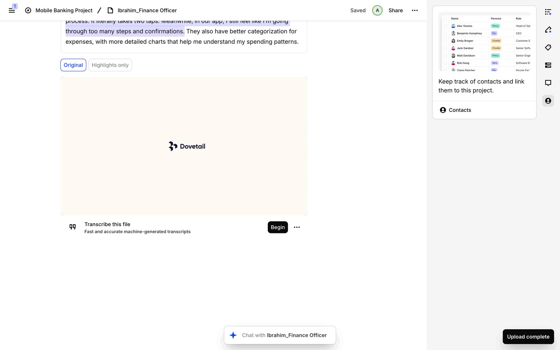 Dovetail Web Business interface screenshot 3