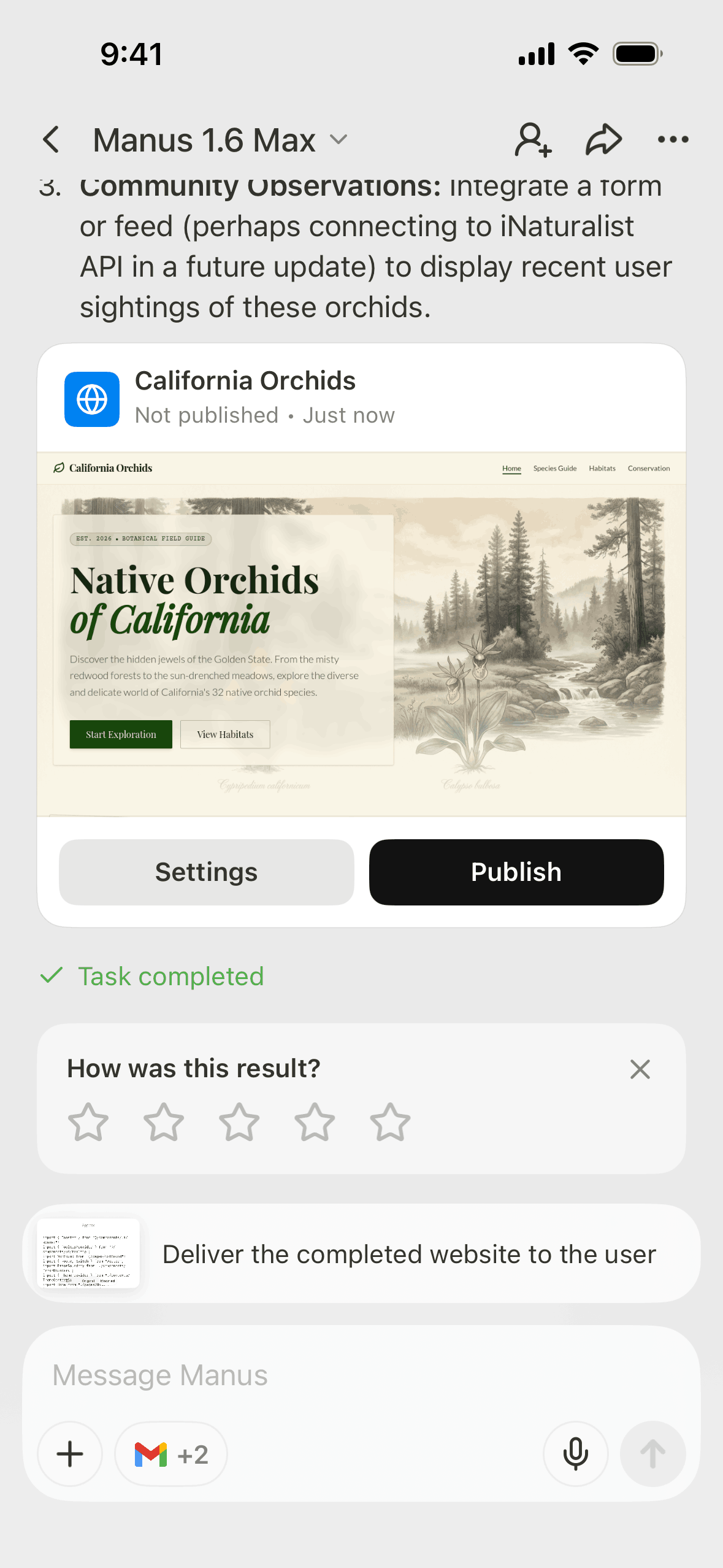 Manus iOS AI interface screenshot 2