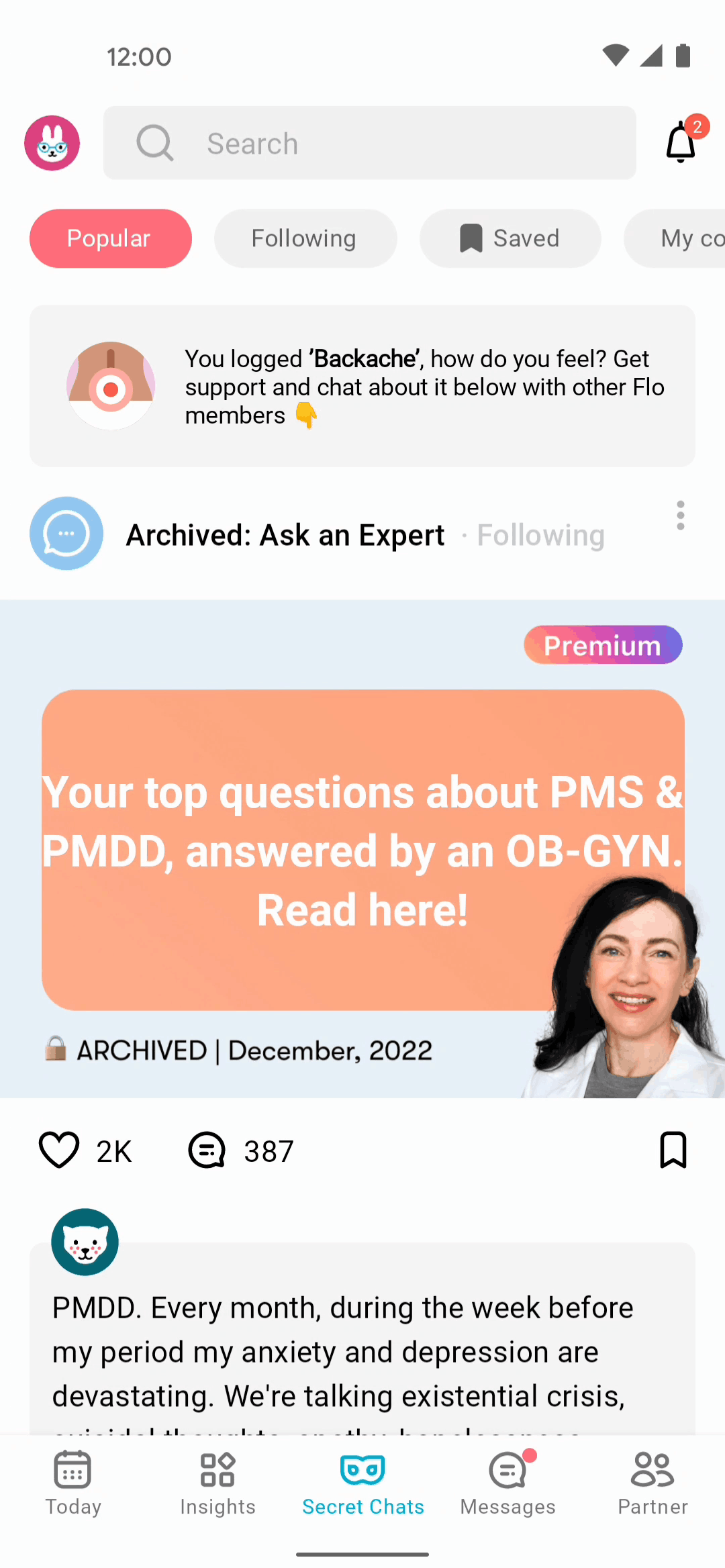 Flo Android Health & Fitness interface screenshot 14