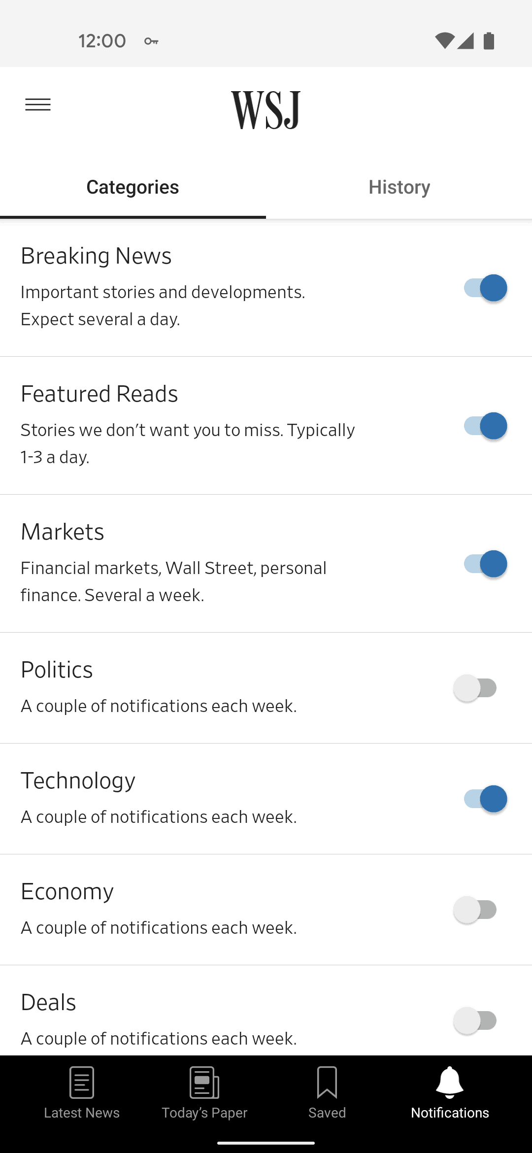The Wall Street Journal Android News interface screenshot 8