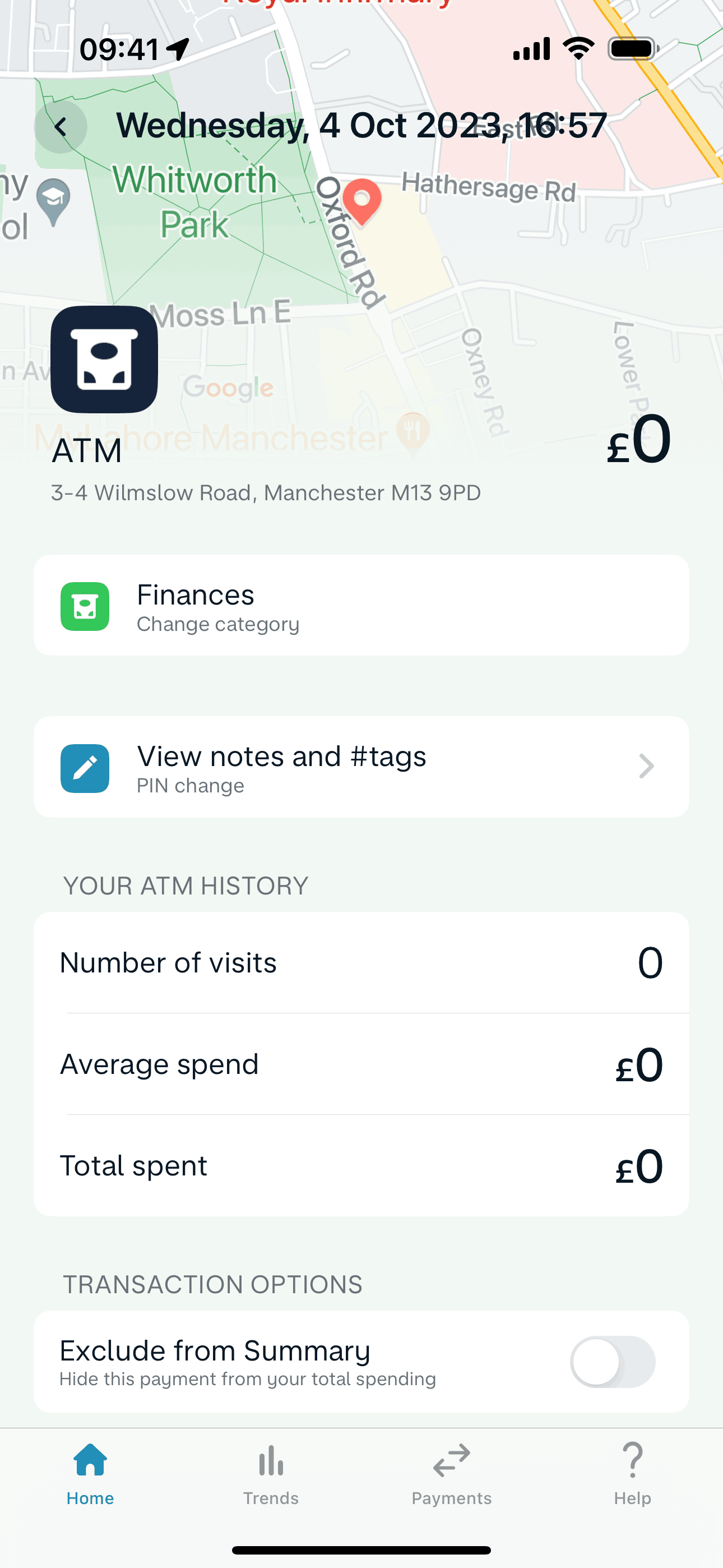 Transaction detail on Monzo (ios) screen 2