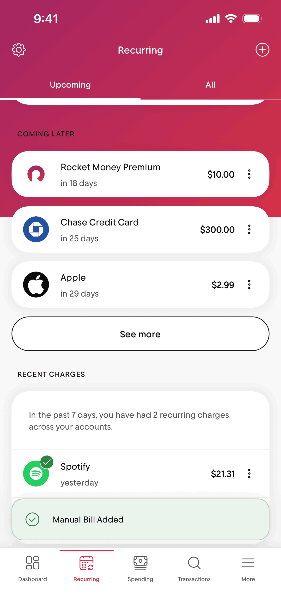 Rocket Money iOS Finance interface screenshot 1