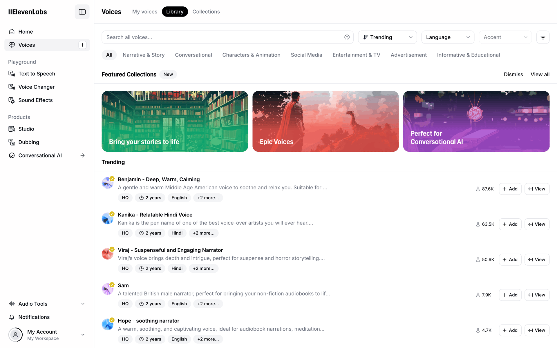 ElevenLabs Web AI interface screenshot 1